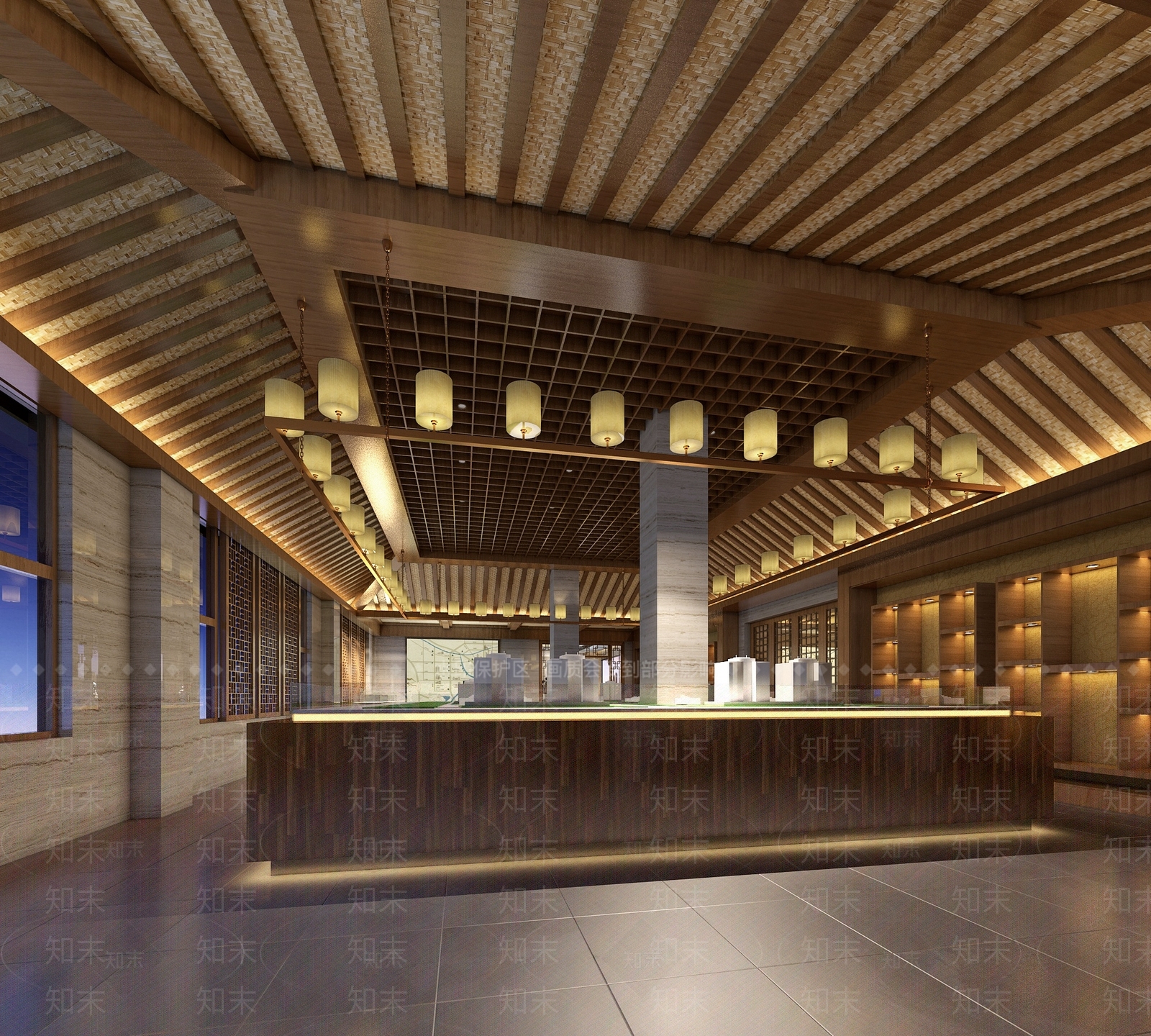 新中式售楼处沙盘区3D模型下载【ID:1129693046】