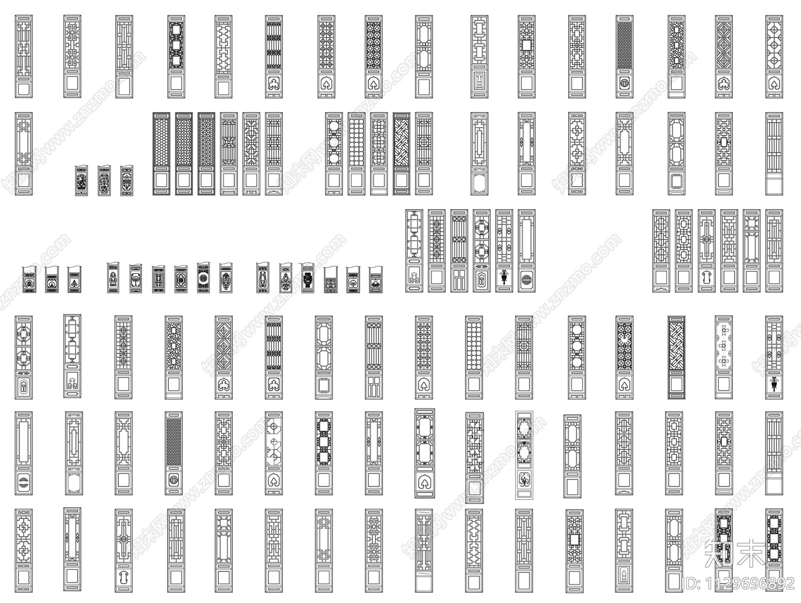 中式屏风花格隔断施工图下载【ID:1129696892】