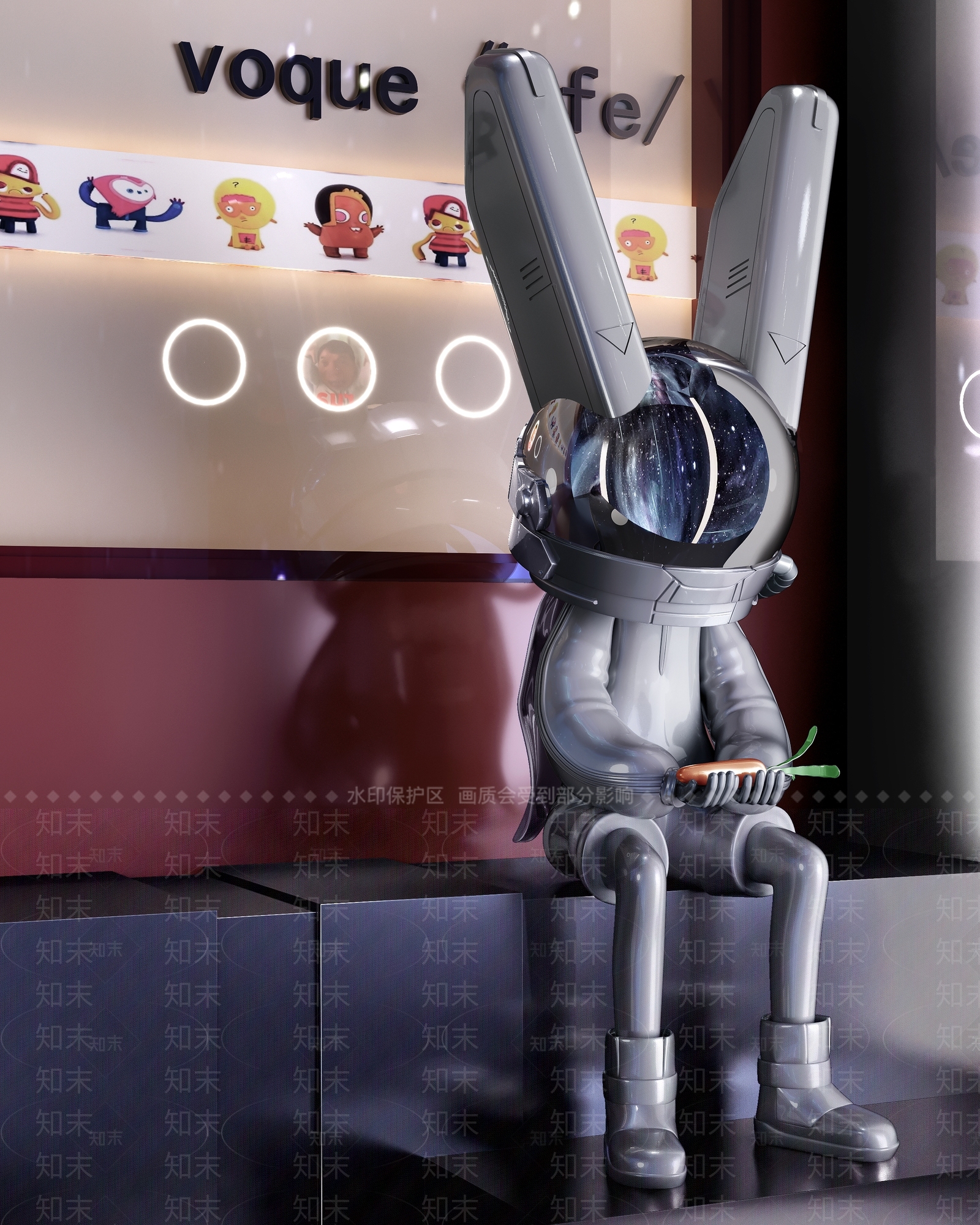 现代太空兔潮流雕塑SU模型下载【ID:1129709235】