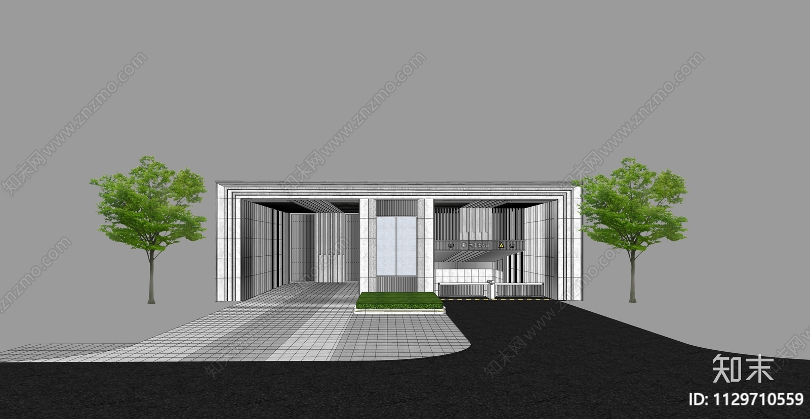 现代小区住宅主入口大门SU模型下载【ID:1129710559】