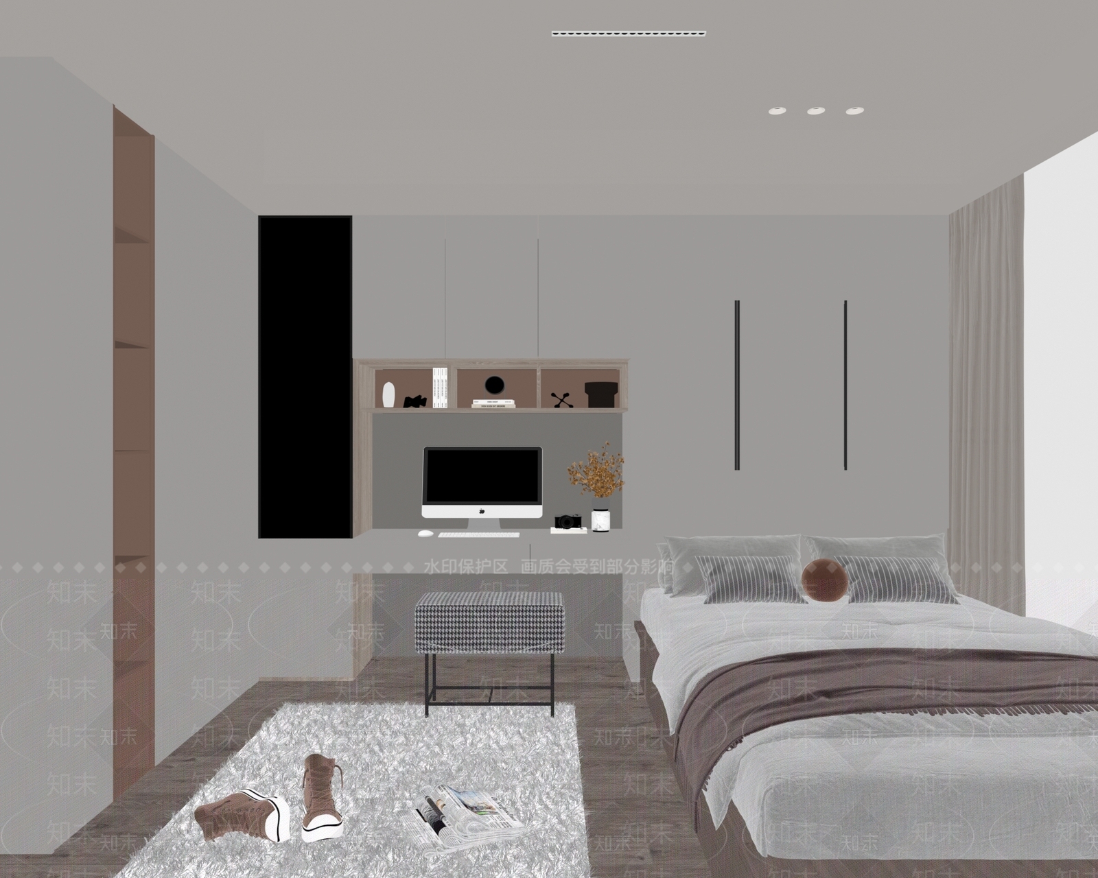 现代榻榻米卧室SU模型下载【ID:1129710782】
