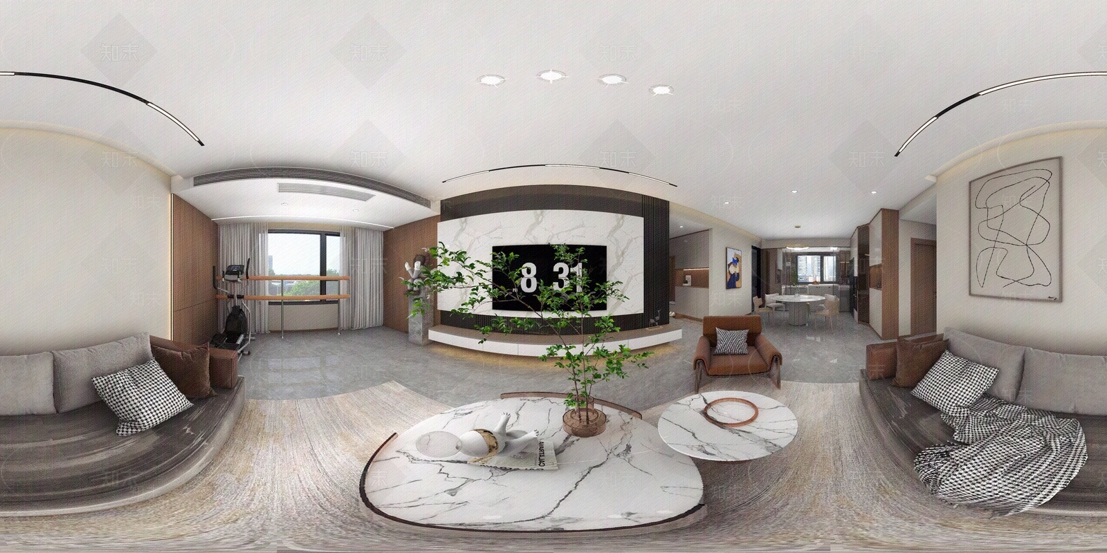 现代风格客餐厅全景多视角HDR贴图贴图下载【ID:1129710884】