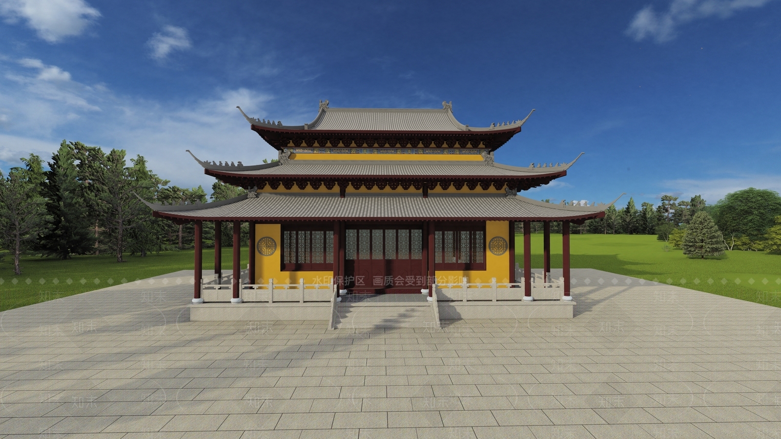 中式寺庙大雄宝殿SU模型下载【ID:1129721339】