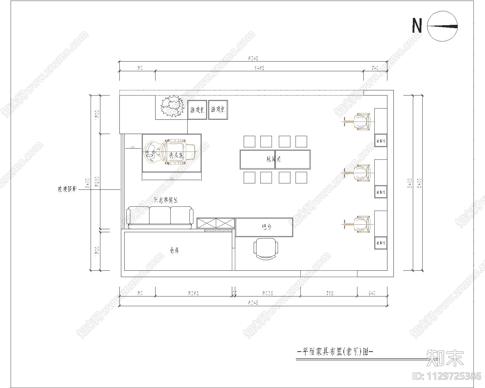 儿童理发店效果图cad施工图下载【ID:1129725386】