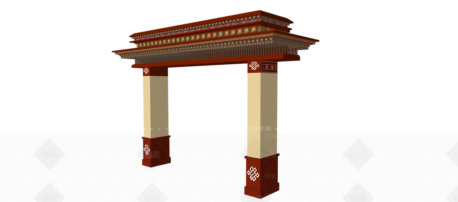 藏式甘南景区村庄入口牌楼廊架SU模型下载【ID:1129726775】