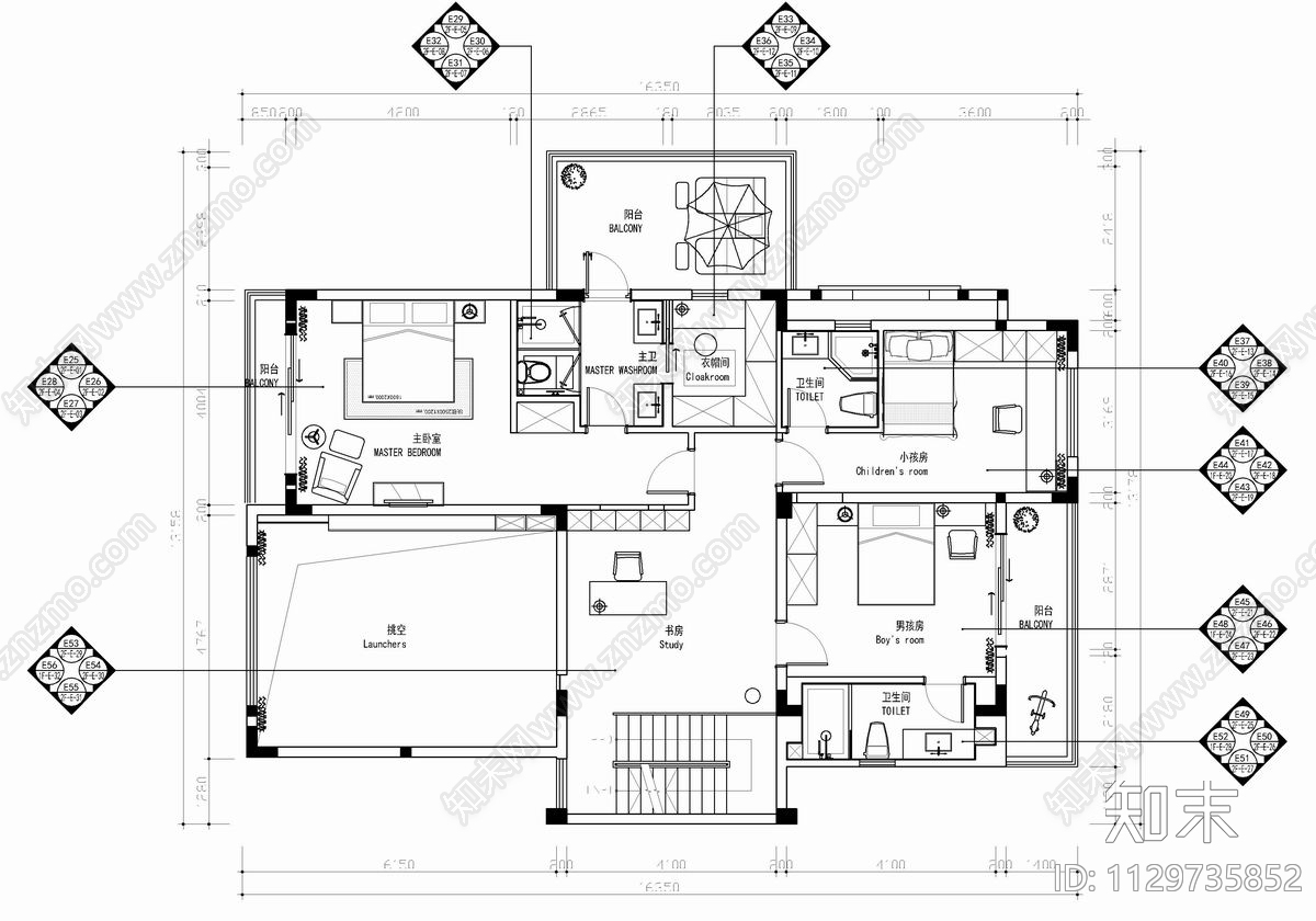 350㎡三层别墅室内平立面施工图下载【ID:1129735852】