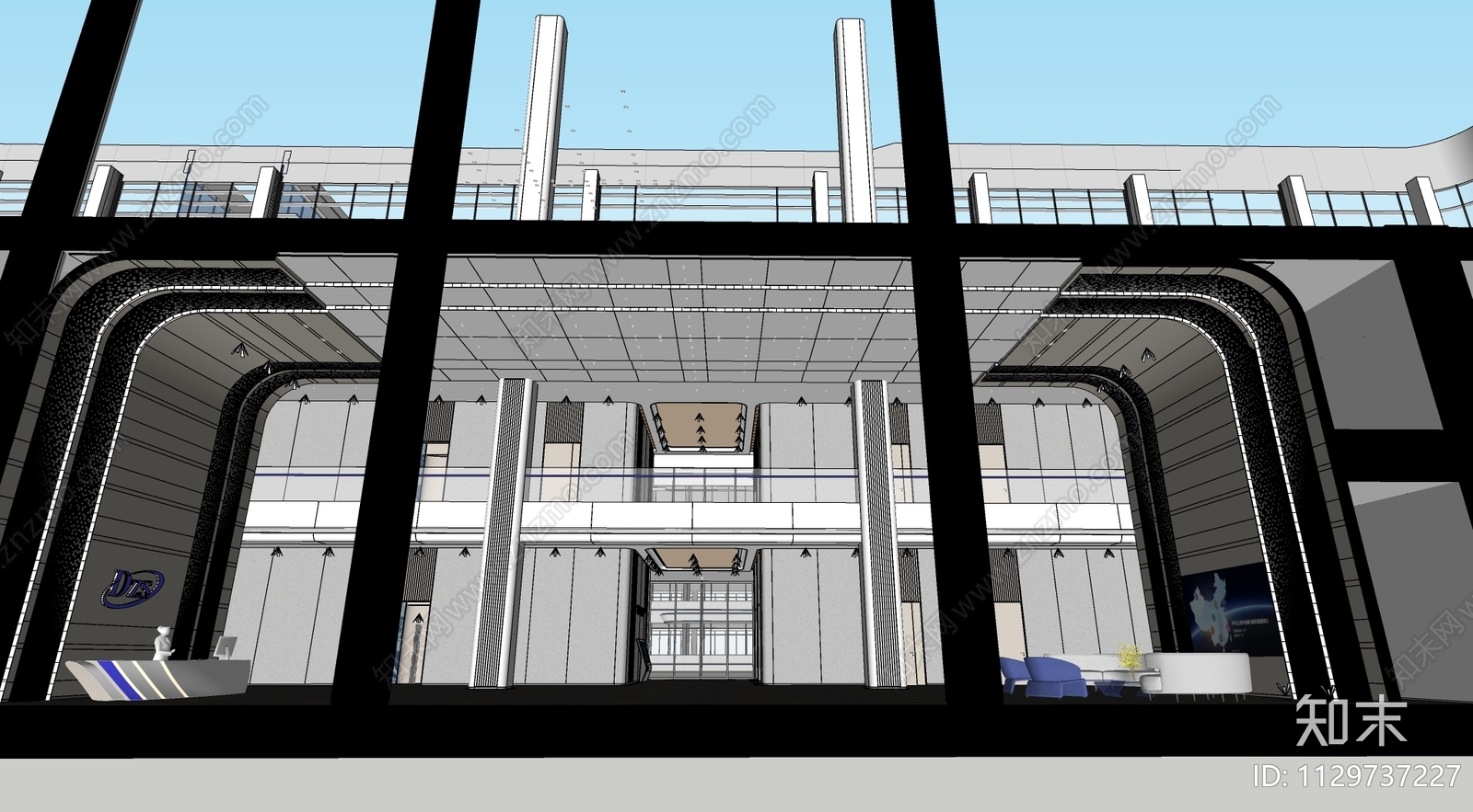 现代科技感办公大堂SU模型下载【ID:1129737227】