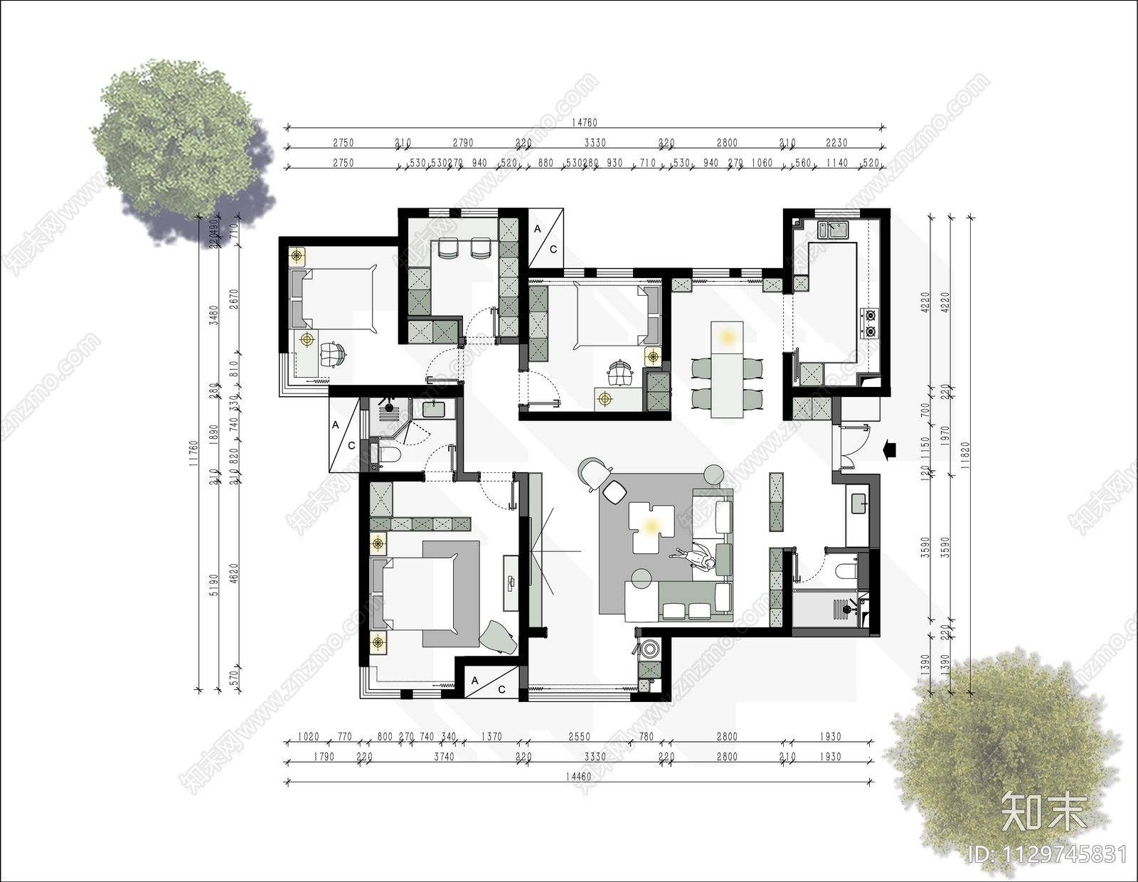 家装室内平面布置图施工图下载【ID:1129745831】