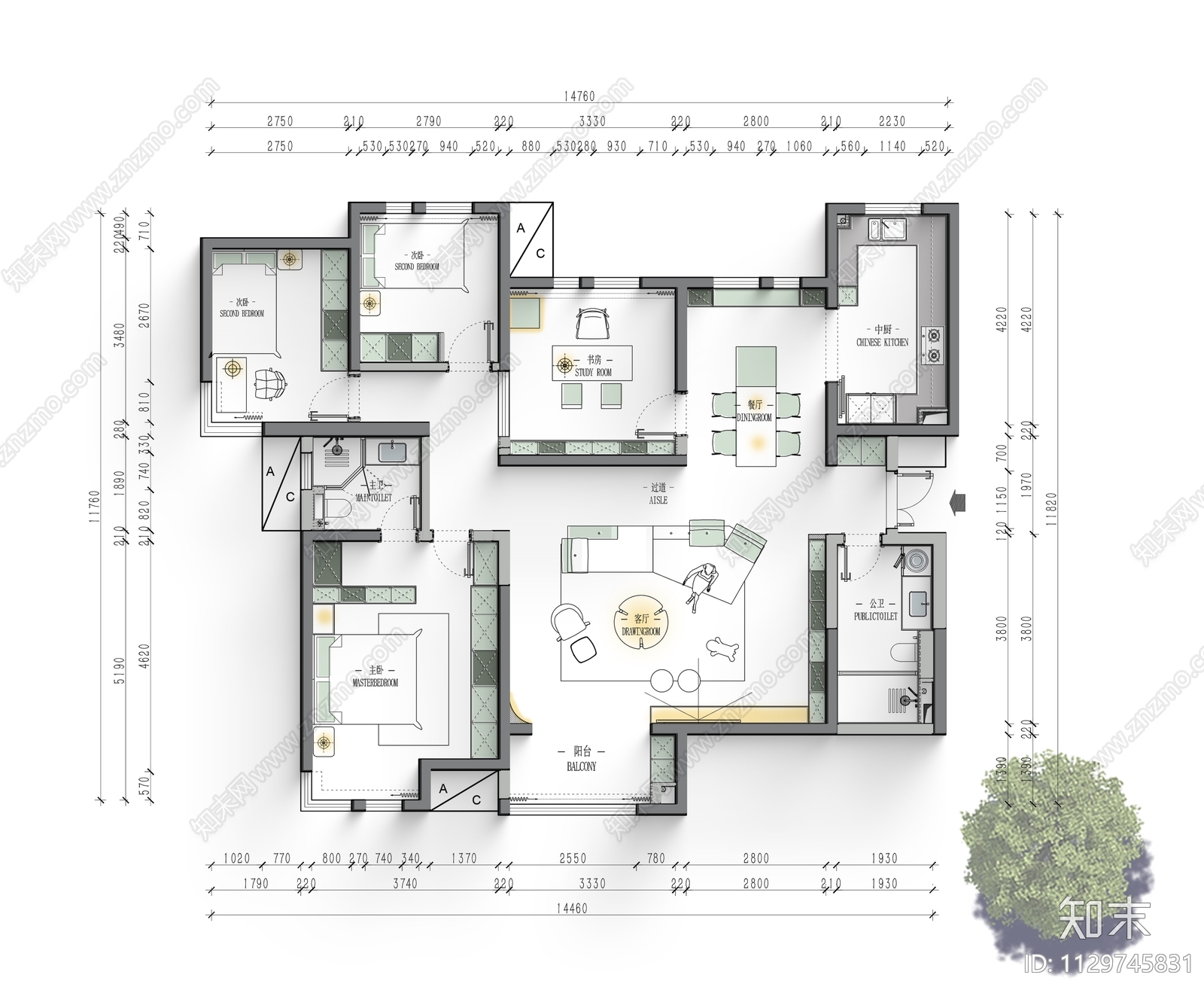 家装室内平面布置图施工图下载【ID:1129745831】