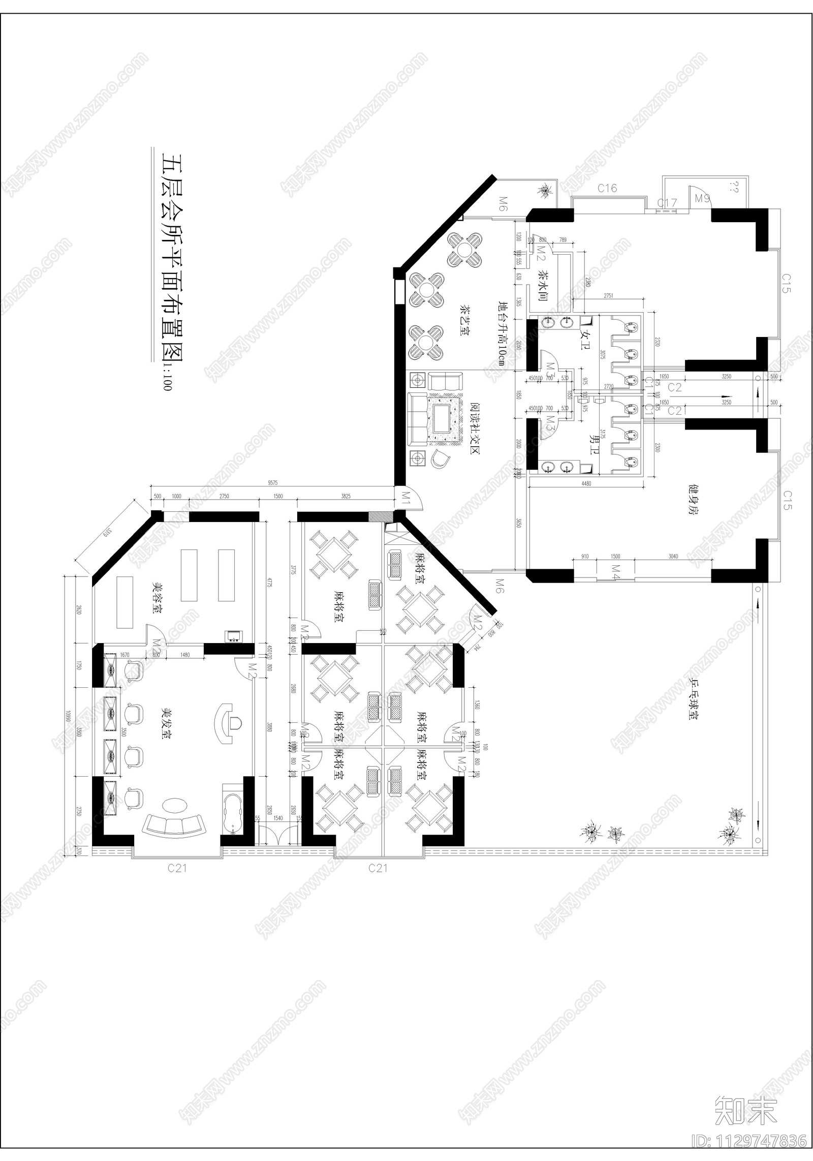 休闲会所室内cad施工图下载【ID:1129747836】