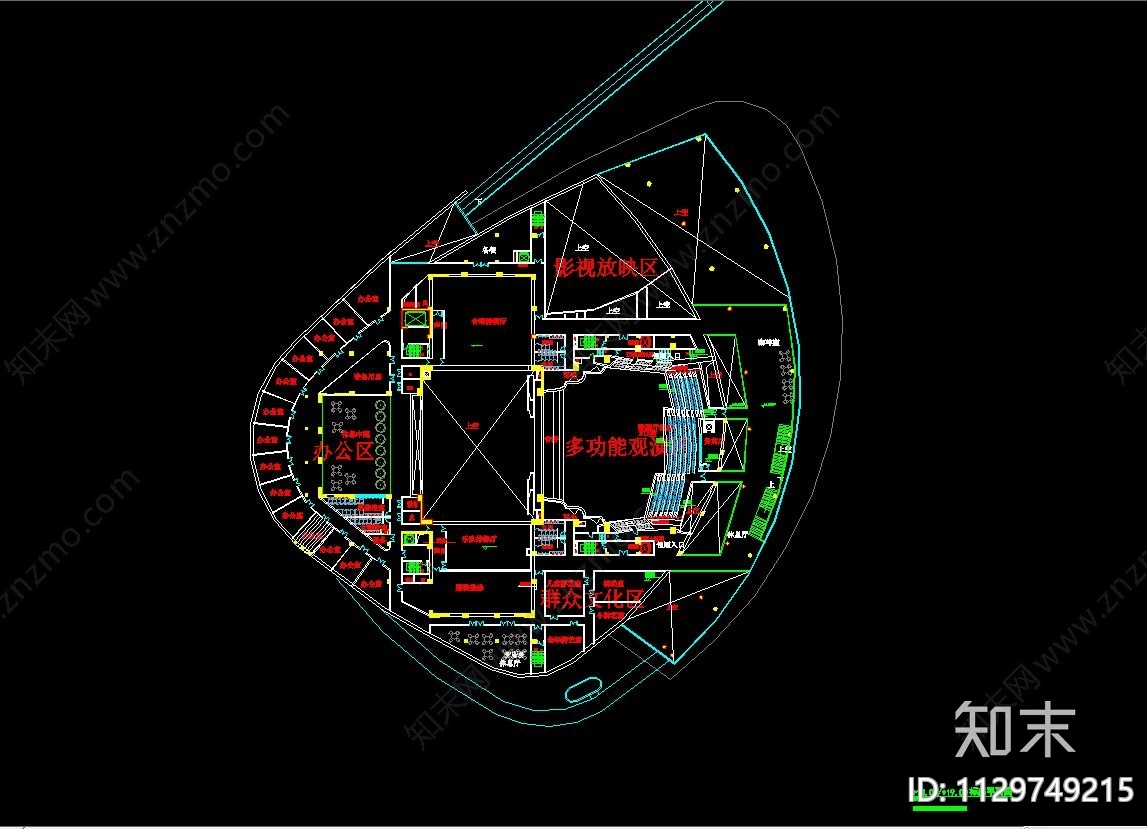 大型剧院建筑平面图施工图下载【ID:1129749215】