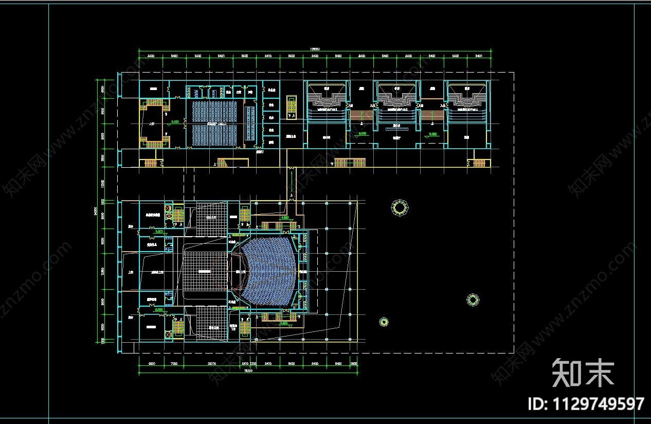 现代大剧院建筑平面图cad施工图下载【ID:1129749597】