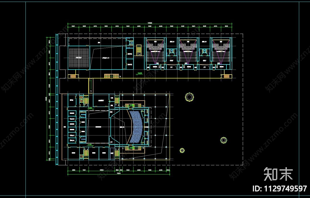 现代大剧院建筑平面图cad施工图下载【ID:1129749597】