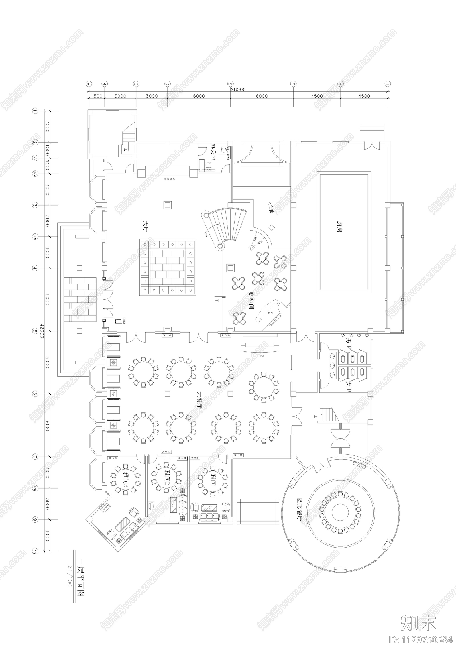 温泉会所cad施工图下载【ID:1129750584】