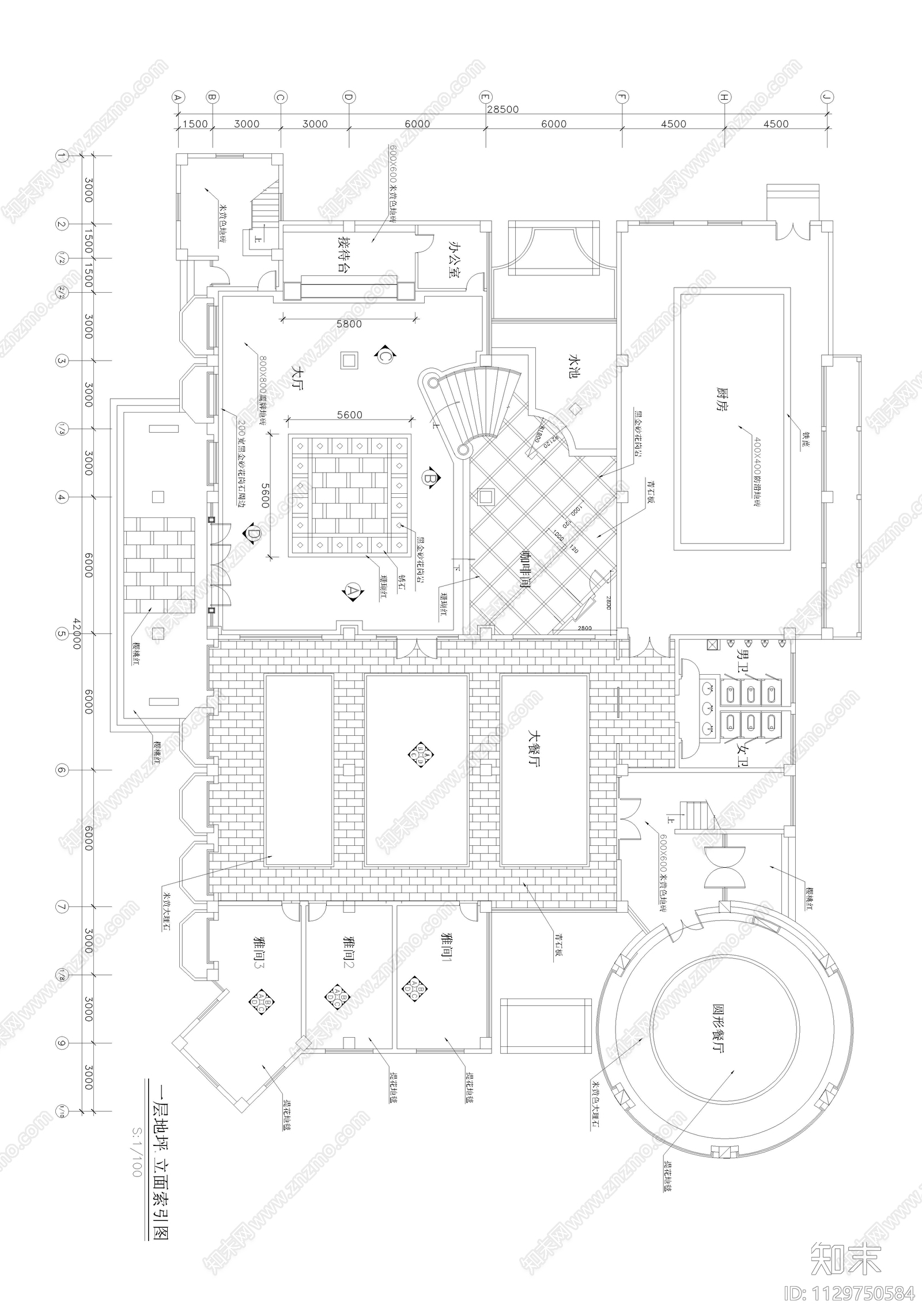 温泉会所cad施工图下载【ID:1129750584】