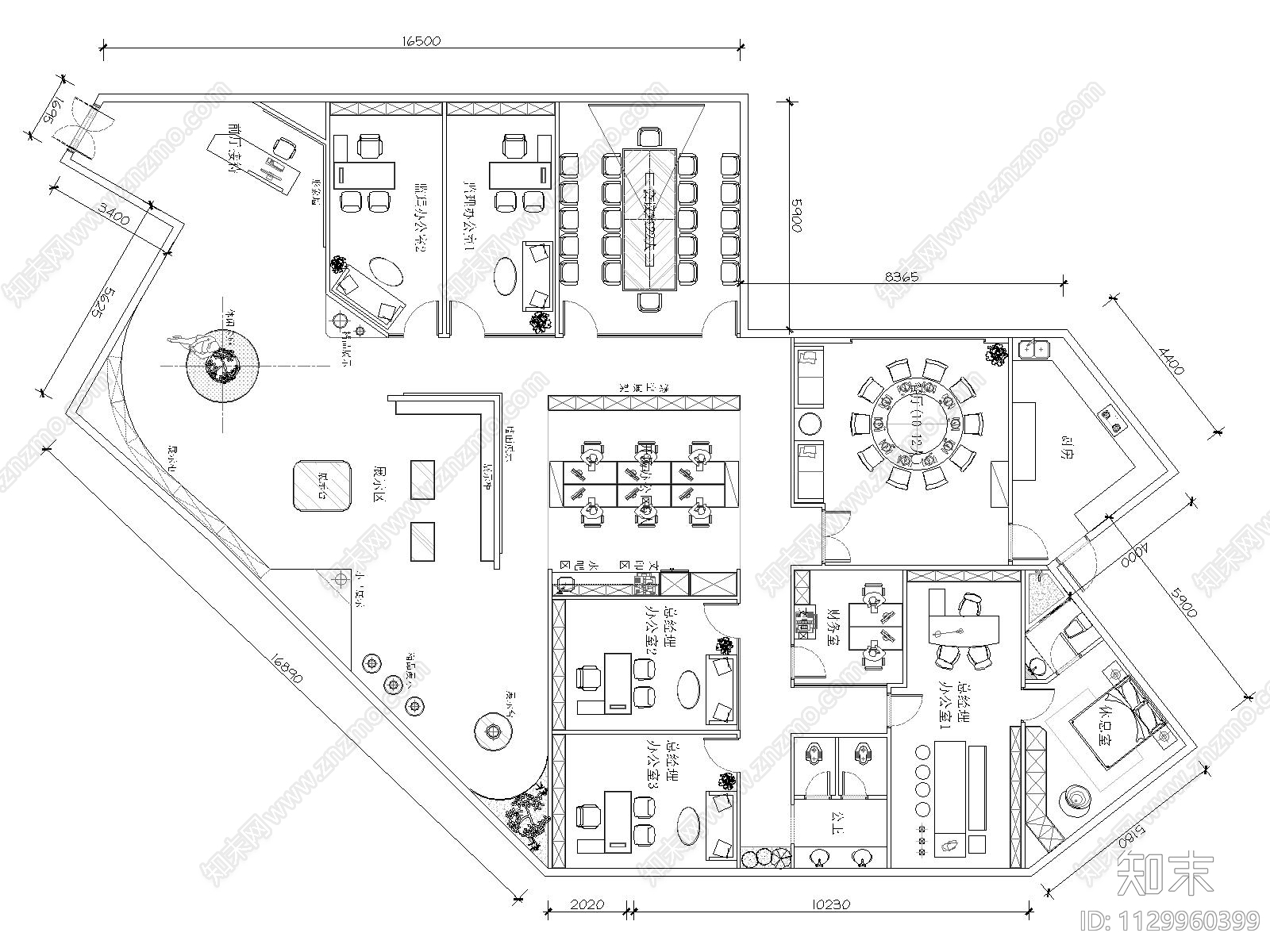 某灯具展厅加办公平面布置图cad施工图下载【ID:1129960399】