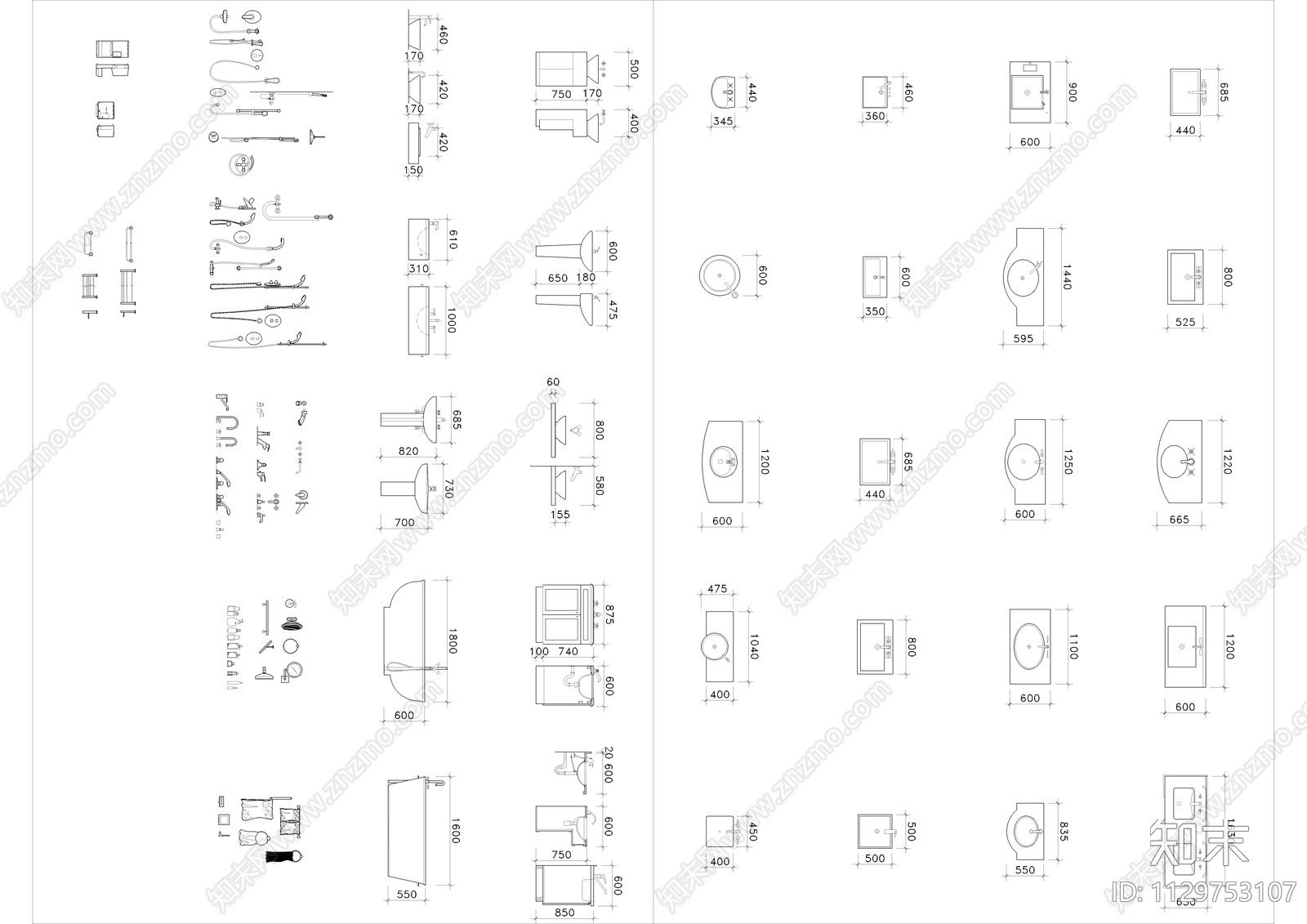 卫生洁具合集cad施工图下载【ID:1129753107】