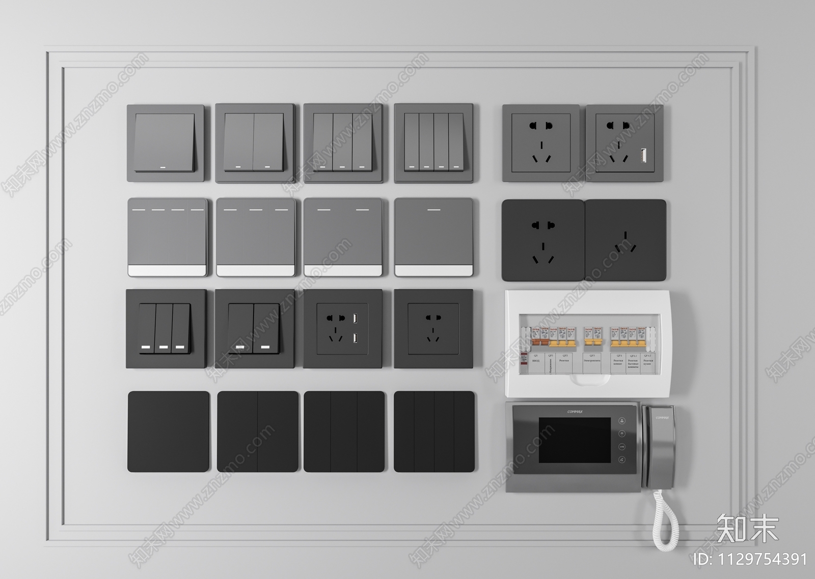 开关插座3D模型下载【ID:1129754391】