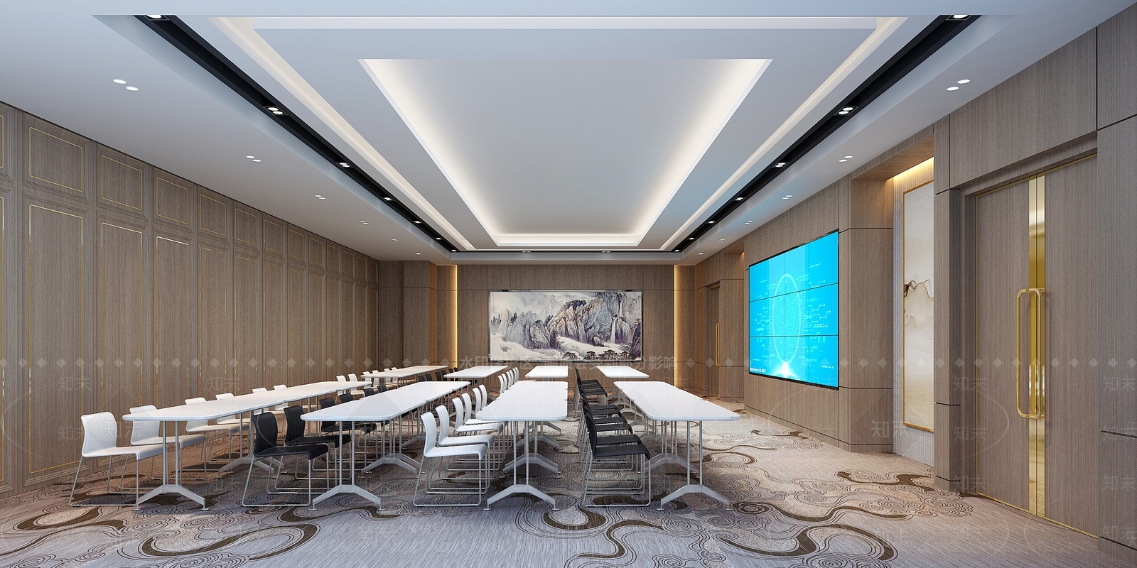 新中式酒店会议培训室3D模型下载【ID:1129761522】