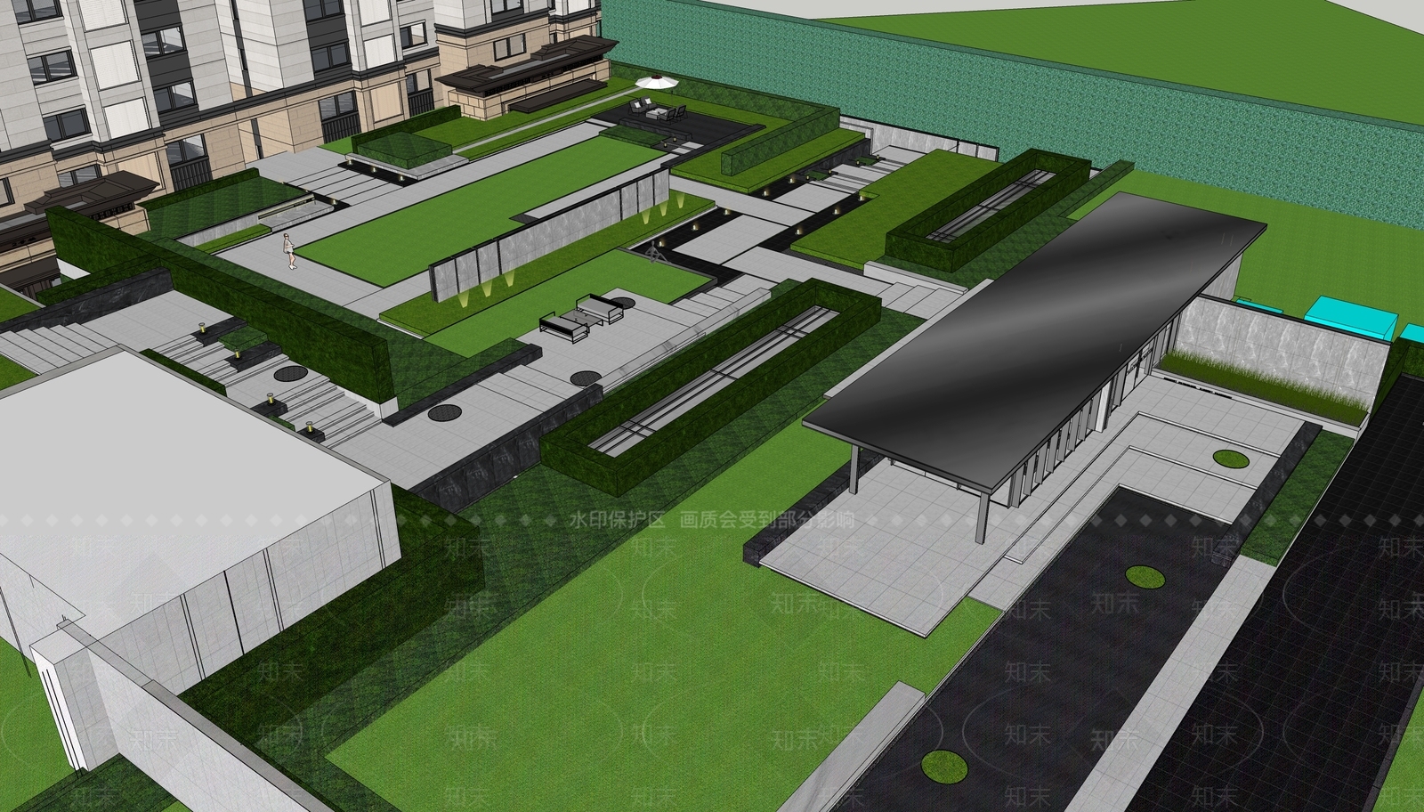现代住宅景观SU模型下载【ID:1129762917】