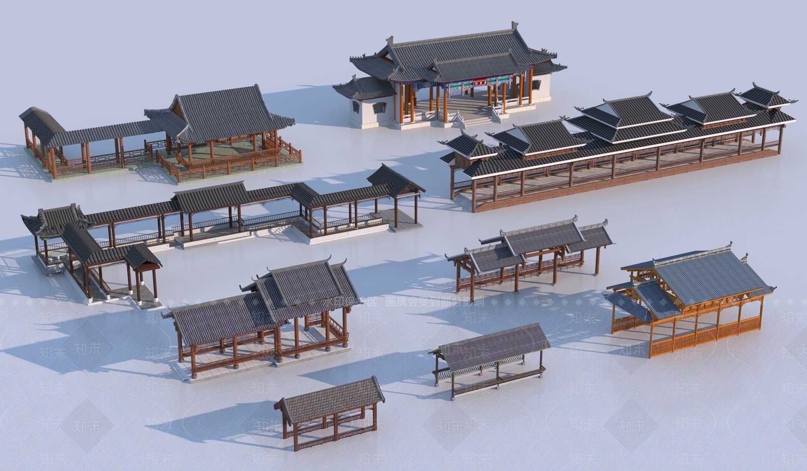 中式景观长廊3D模型下载【ID:1129771809】