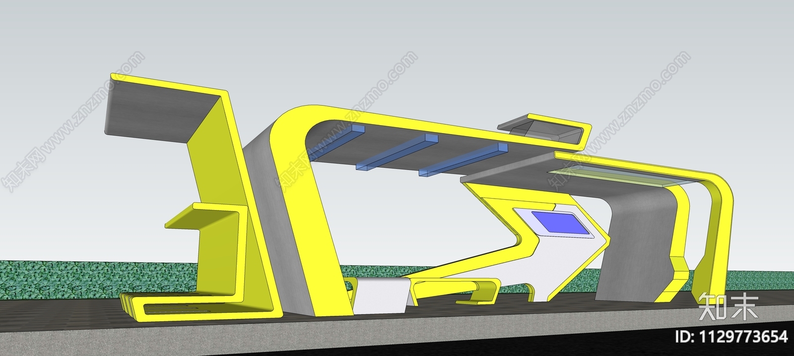 现代公交站构架SU模型下载【ID:1129773654】