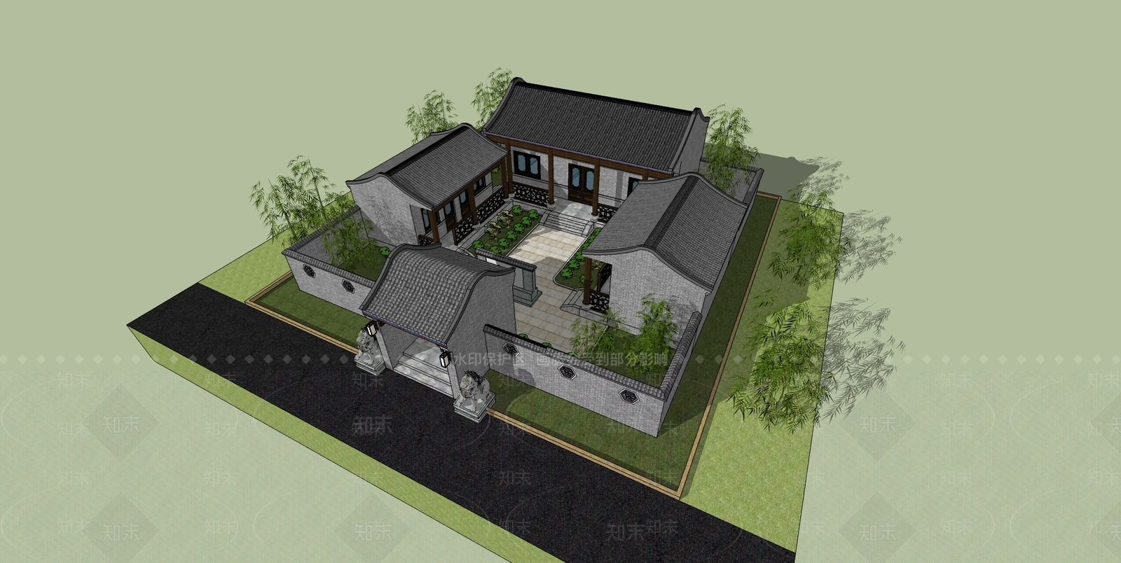新中式四合院SU模型下载【ID:1129774447】