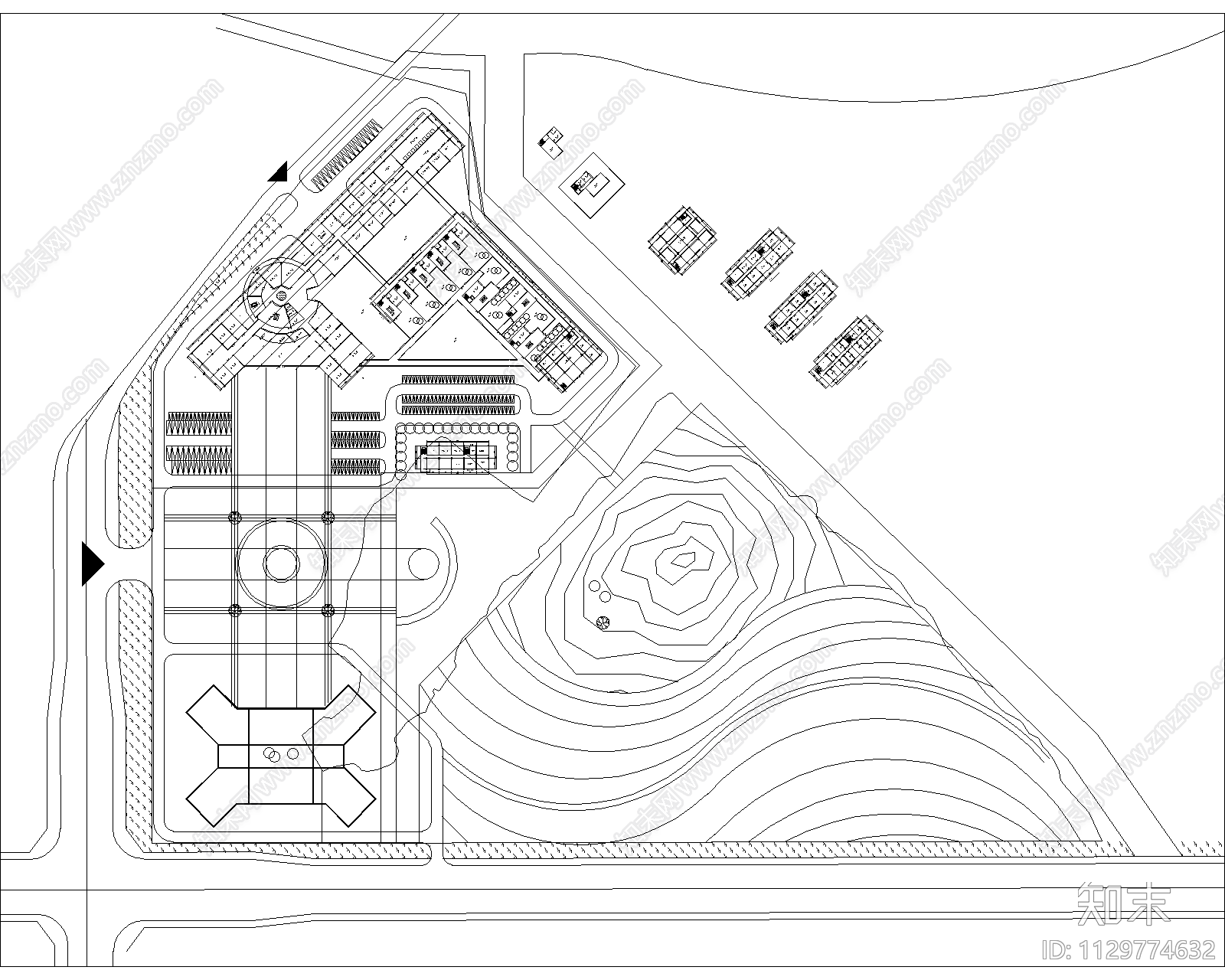 金坛市殡仪馆建筑群效果图概念方案cad施工图下载【ID:1129774632】