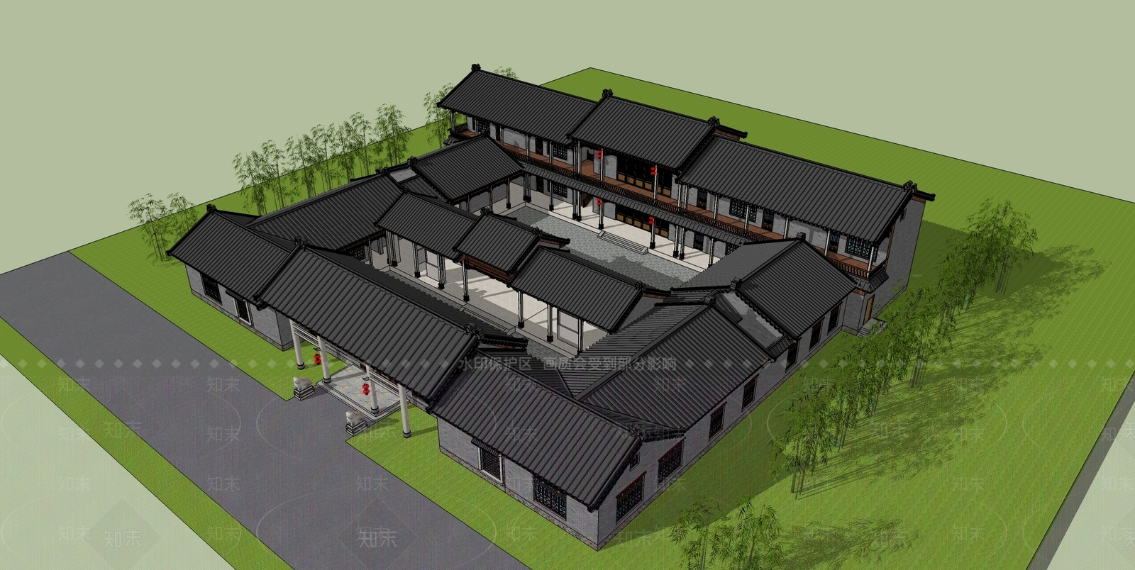 中式四合院SU模型下载【ID:1129774564】