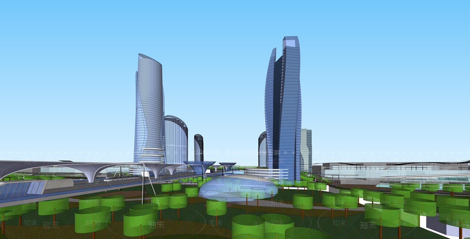 现代TOD商业区鸟瞰图规划SU模型下载【ID:1129775203】