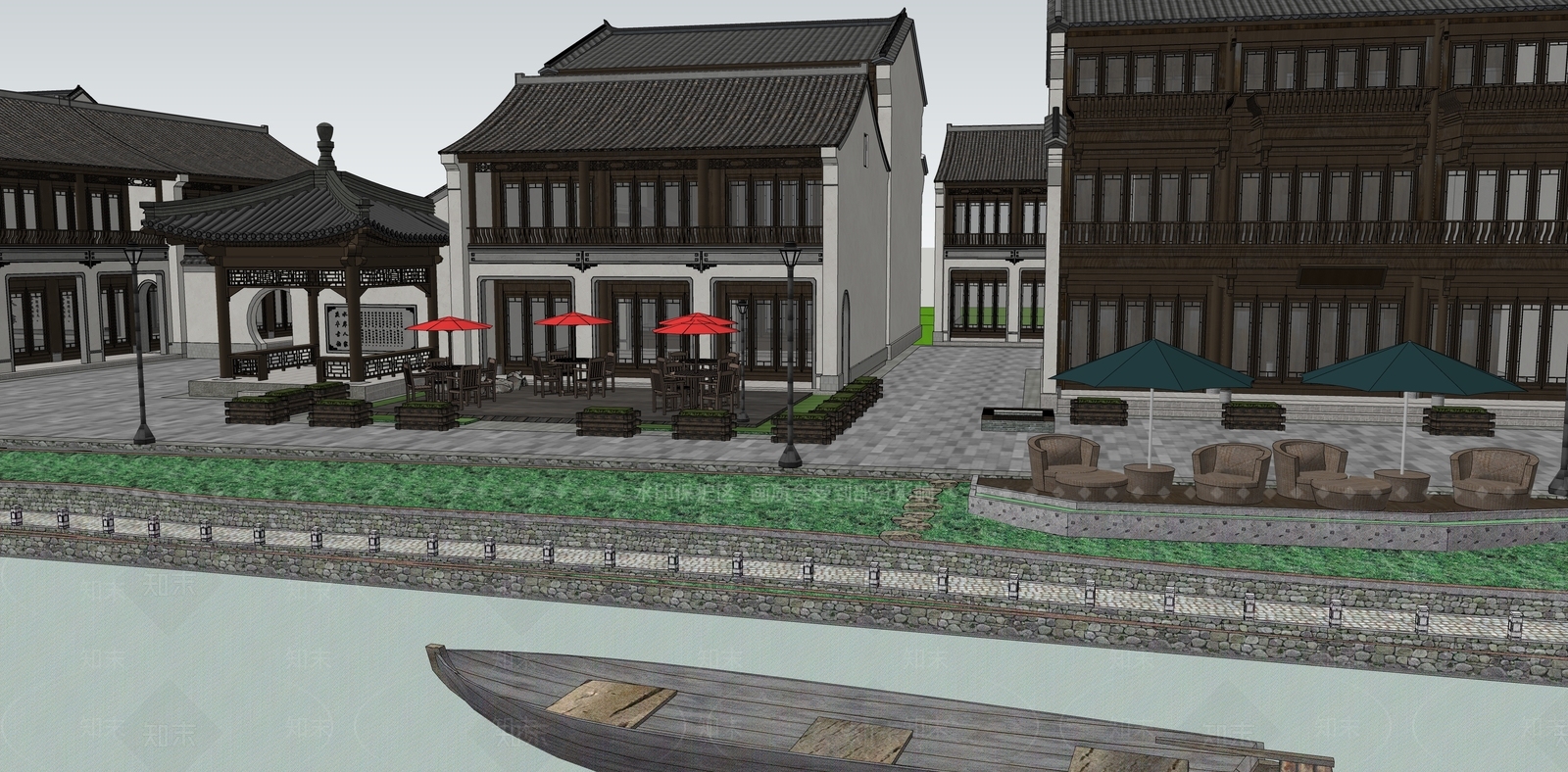 中式商业街SU模型下载【ID:1129779961】
