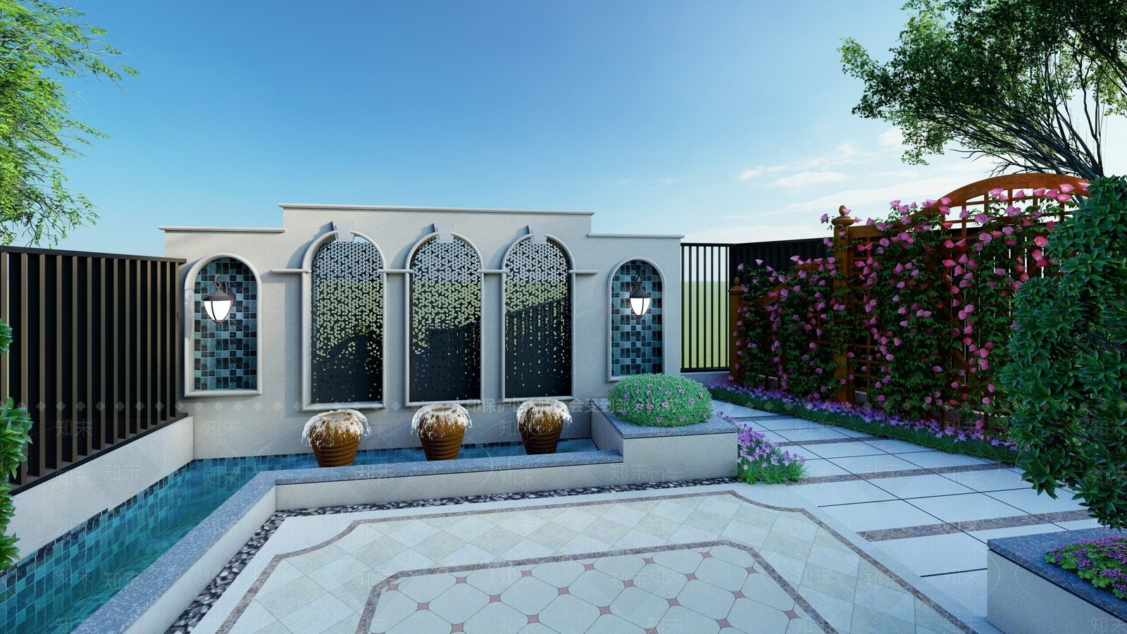 欧式庭院景观SU模型下载【ID:1129928473】