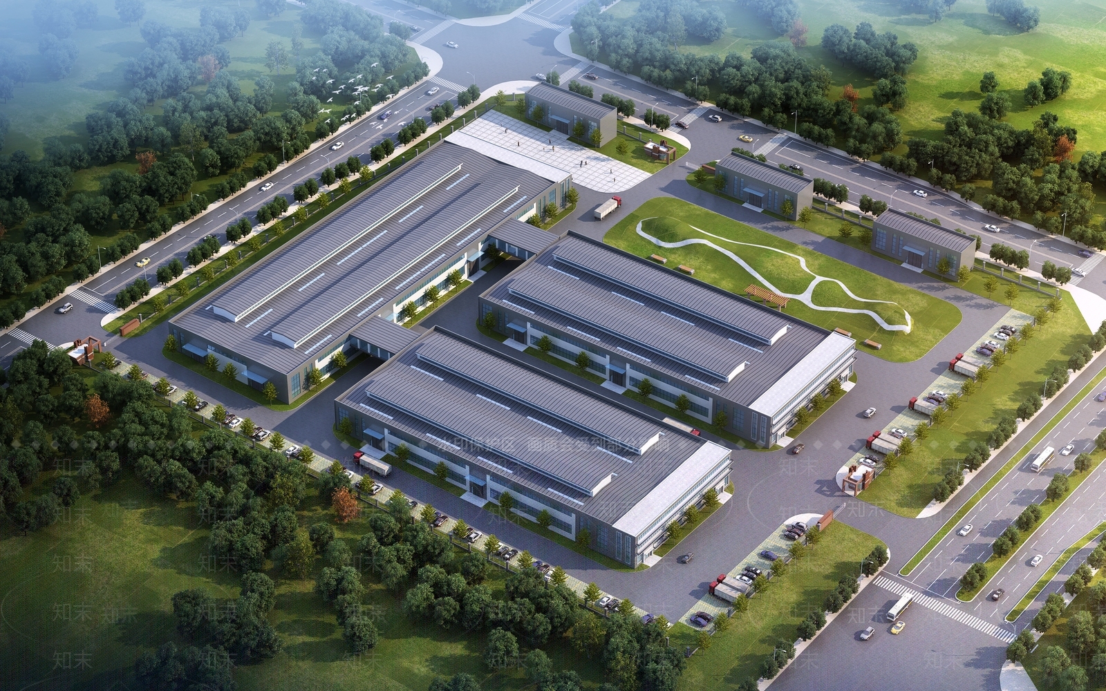 现代工厂鸟瞰3D模型下载【ID:1129785049】