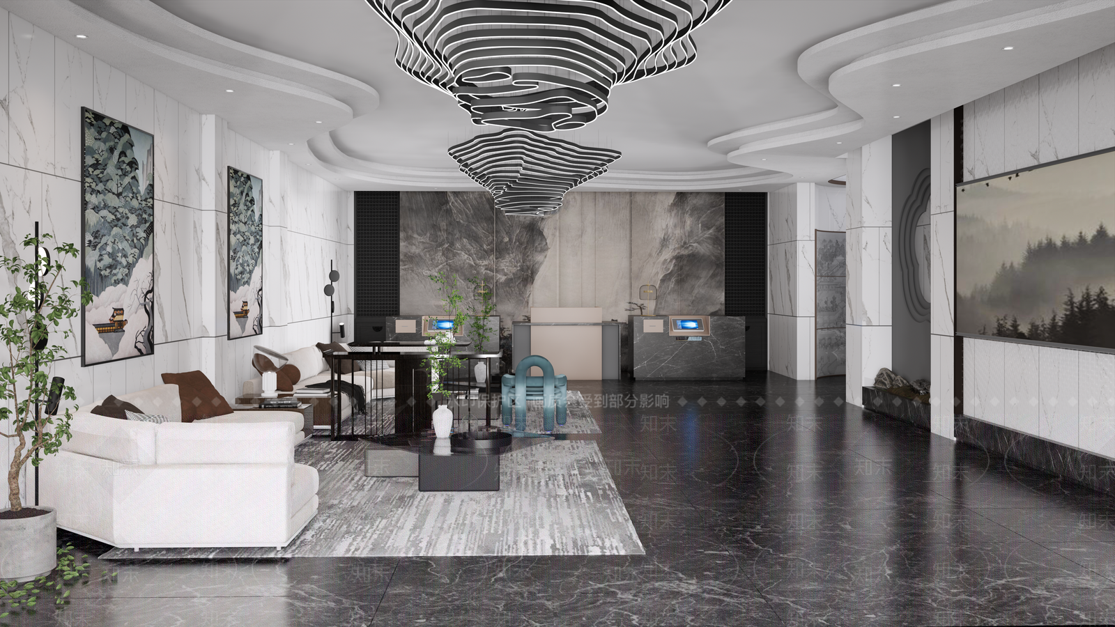 现代酒店大堂SU模型下载【ID:1129788291】