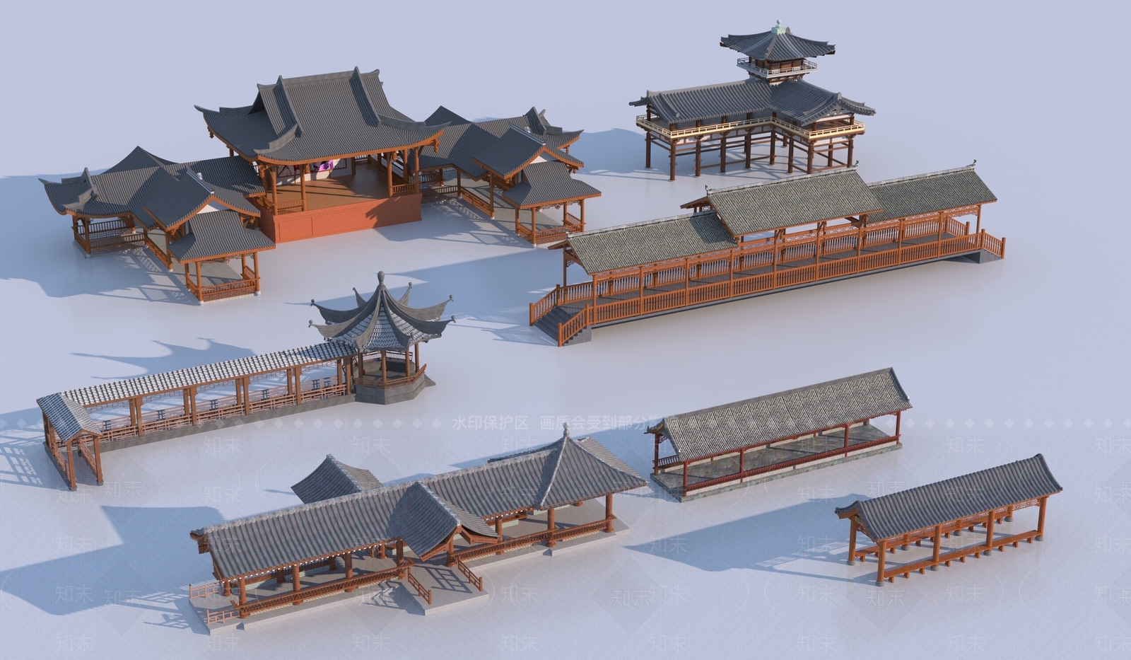 中式长廊3D模型下载【ID:1129791161】