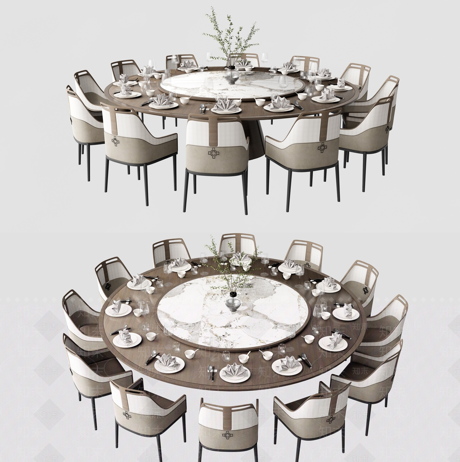 现代圆形餐桌椅组合SU模型下载【ID:1129792588】
