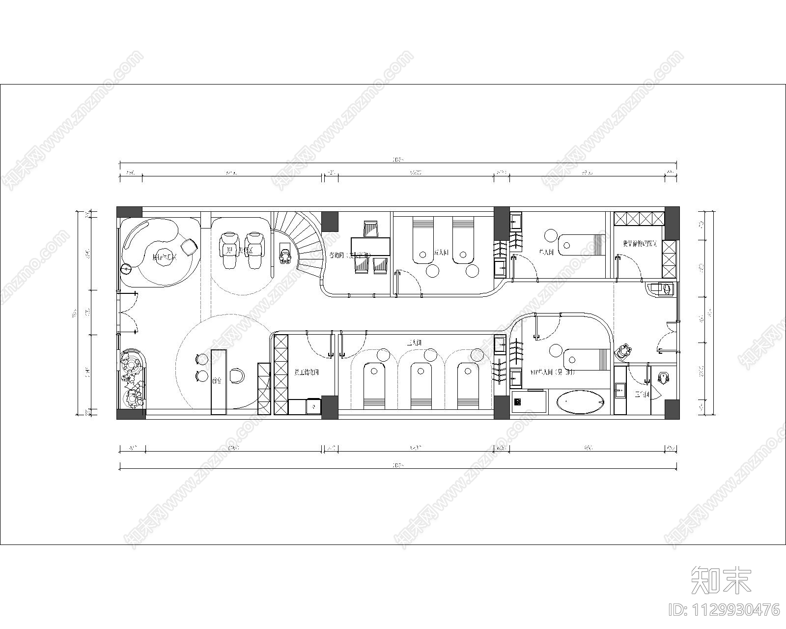 创意美容院平面方案施工图下载【ID:1129930476】
