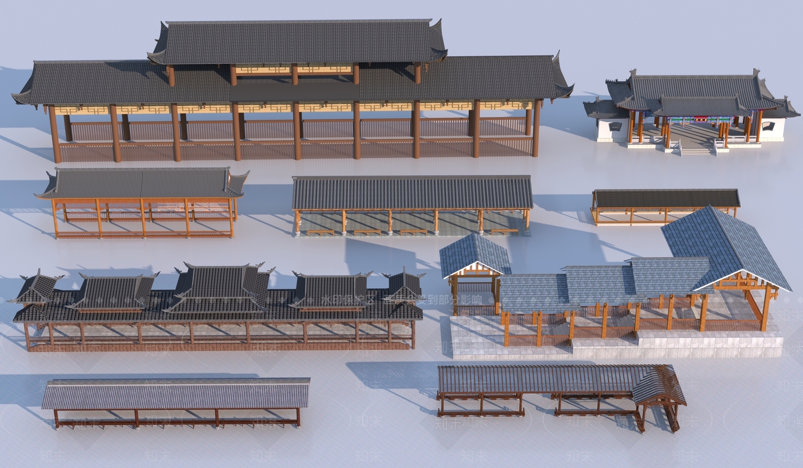 中式廊架3D模型下载【ID:1129794755】