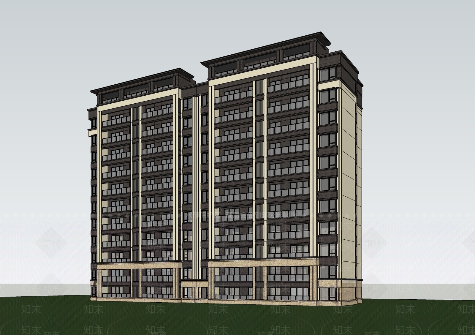 新中式小高层住宅SU模型下载【ID:1129798173】