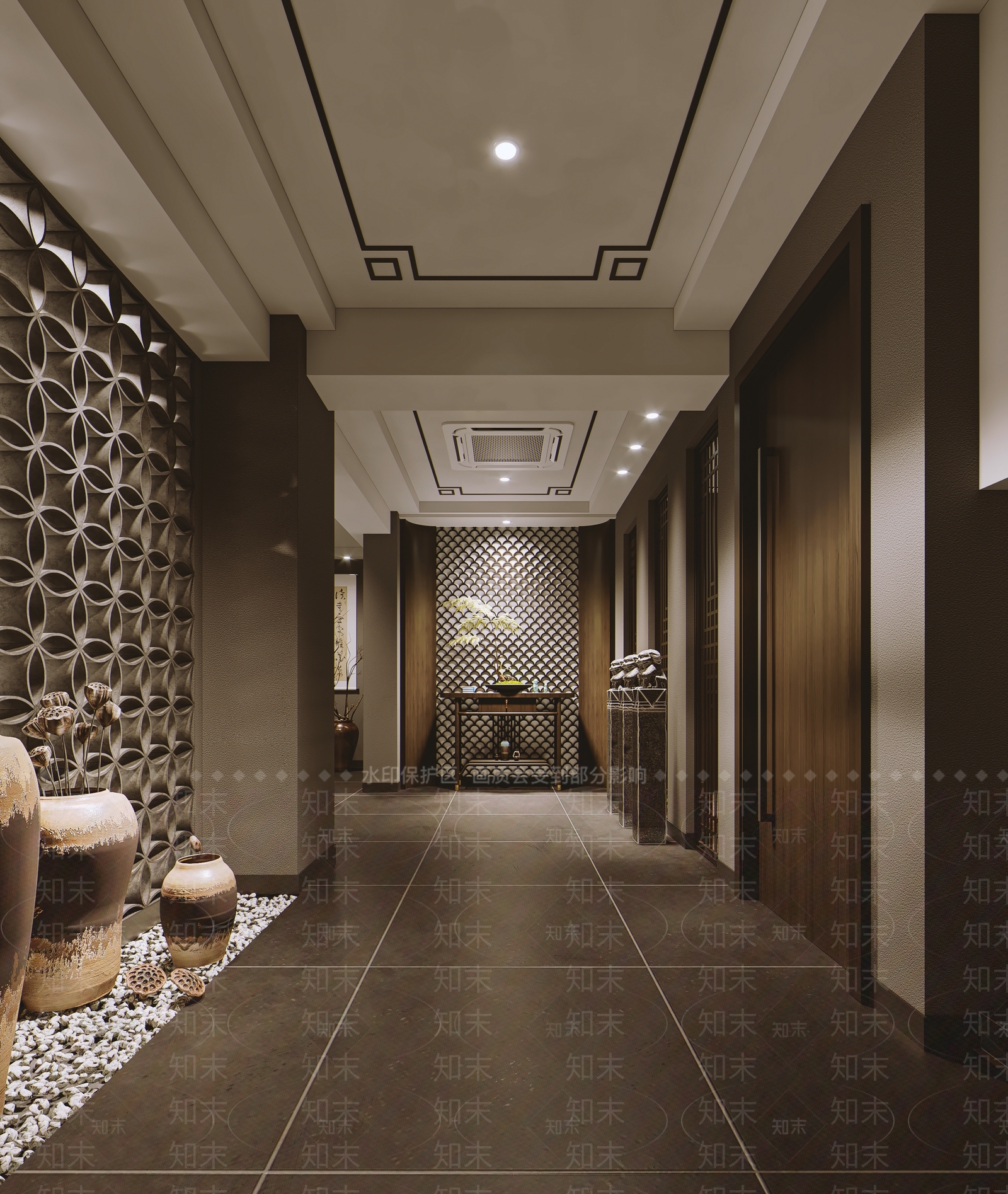 新中式酒店玄关过道SU模型下载【ID:1129808791】