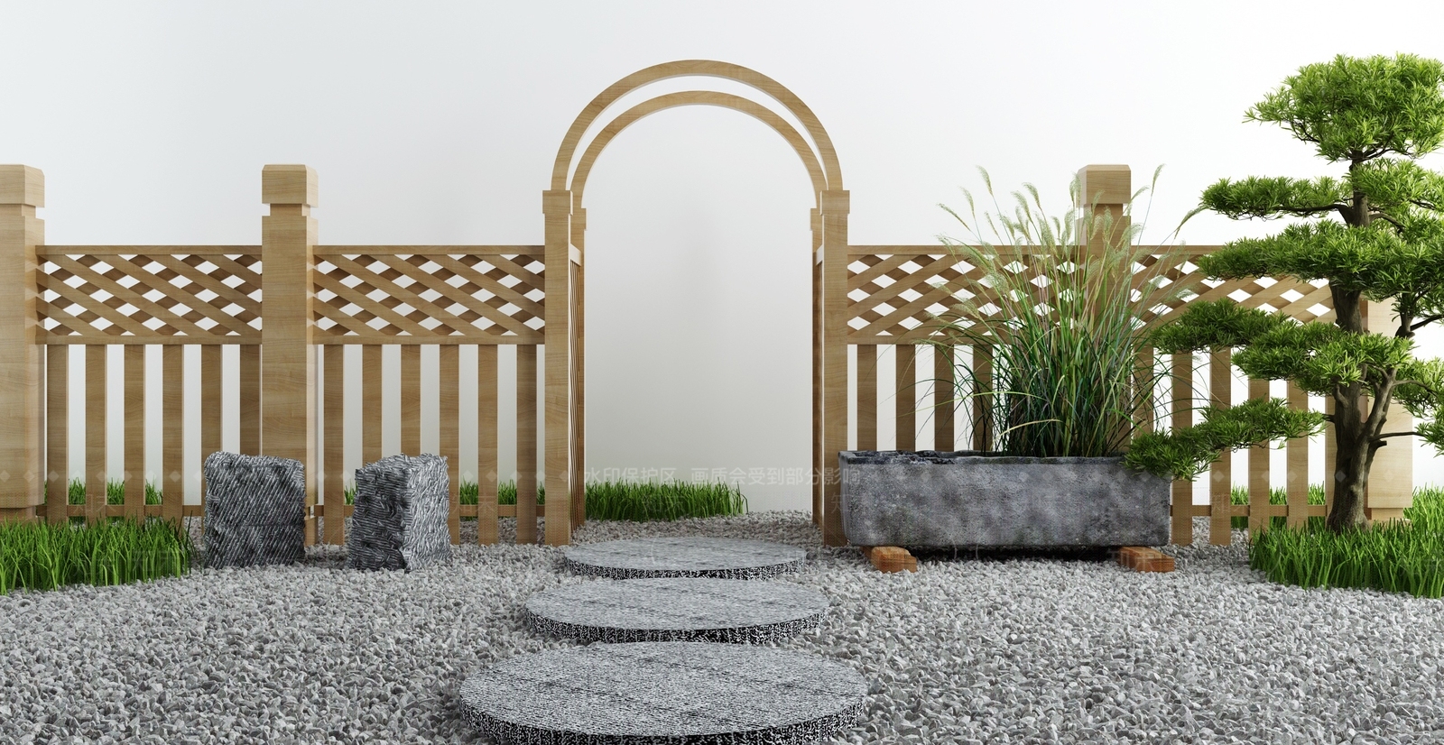 新中式农家乐庭院景观栅栏3D模型下载【ID:1129811667】