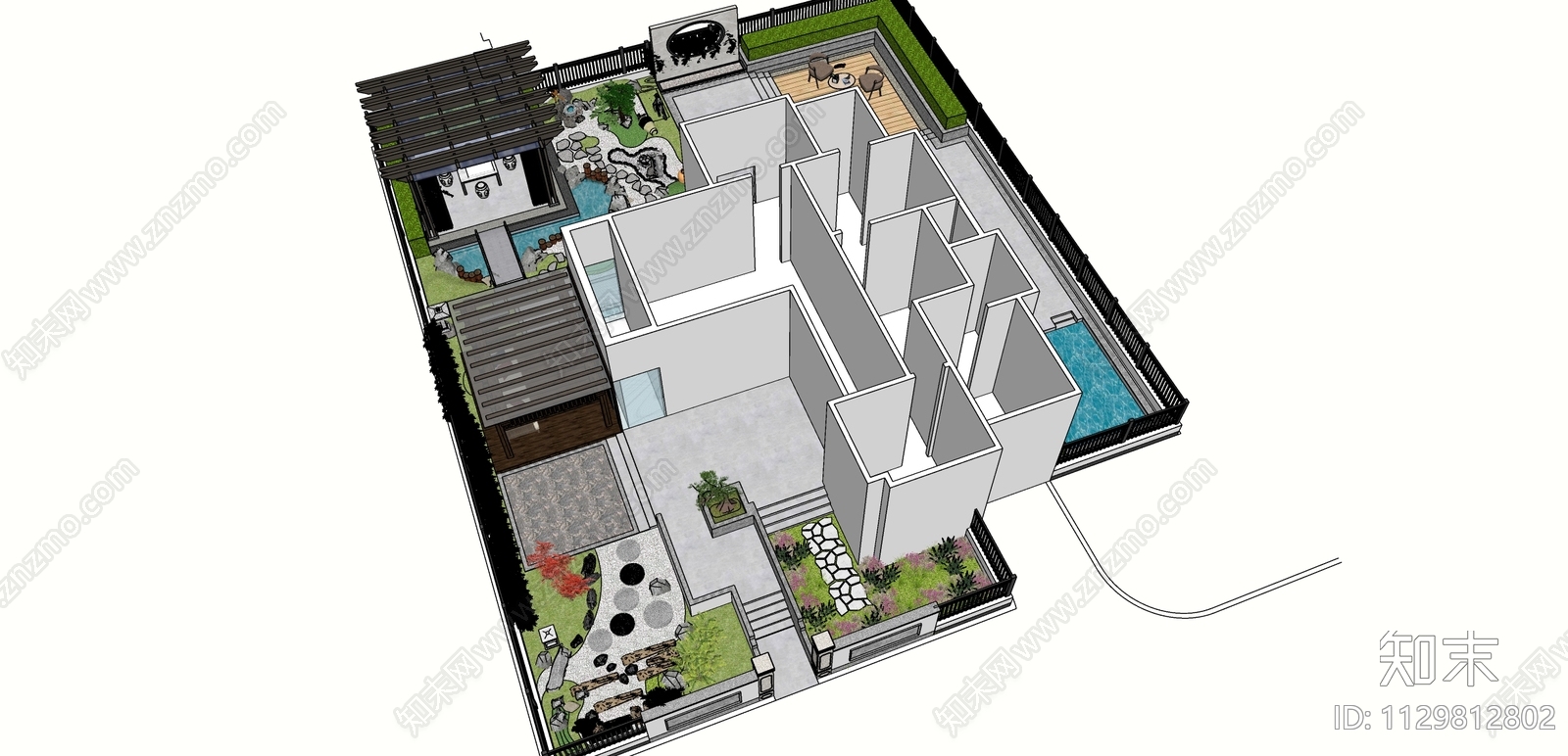 现代庭院花园SU模型下载【ID:1129812802】