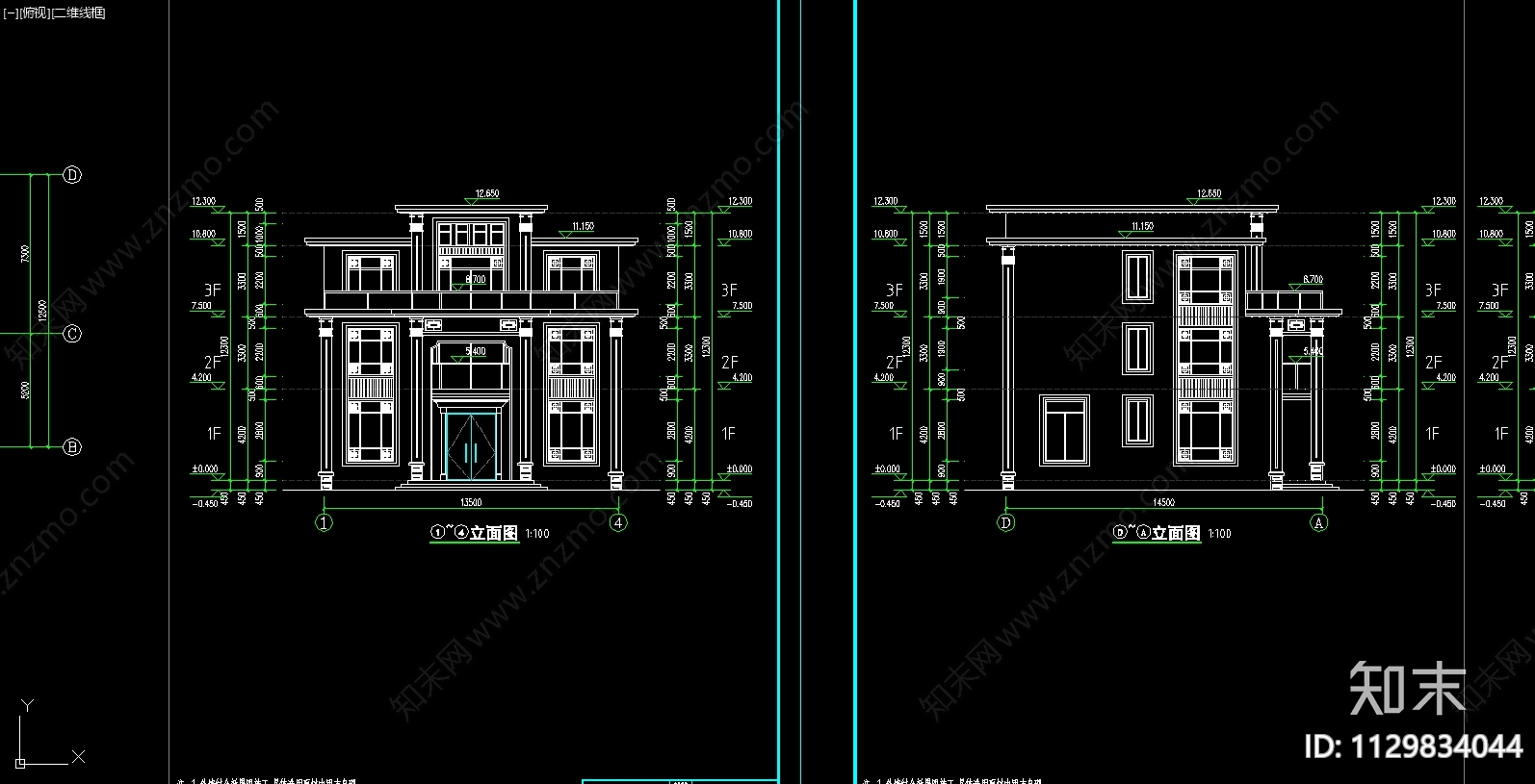 新中式别墅建筑效果图cad施工图下载【ID:1129834044】