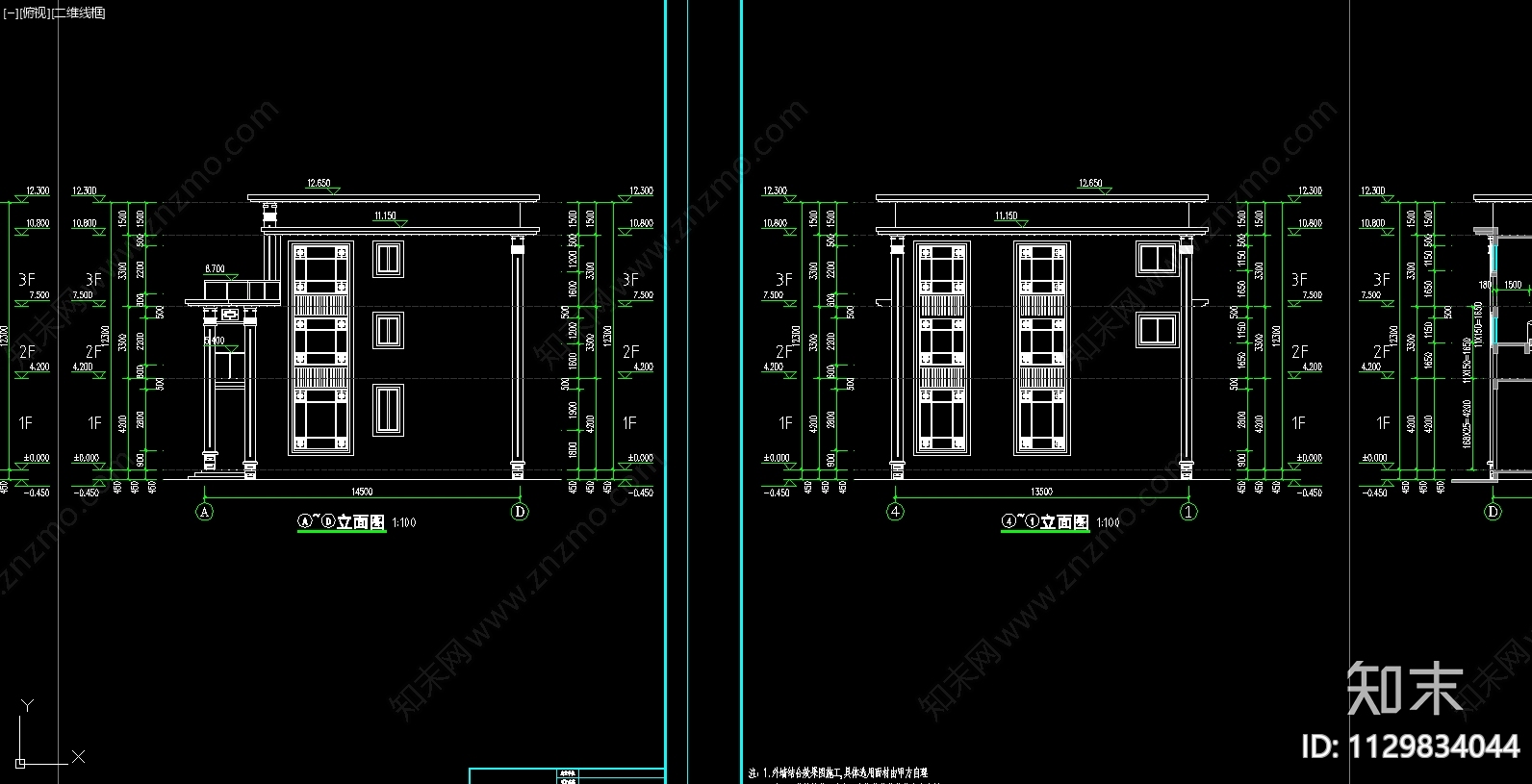 新中式别墅建筑效果图cad施工图下载【ID:1129834044】