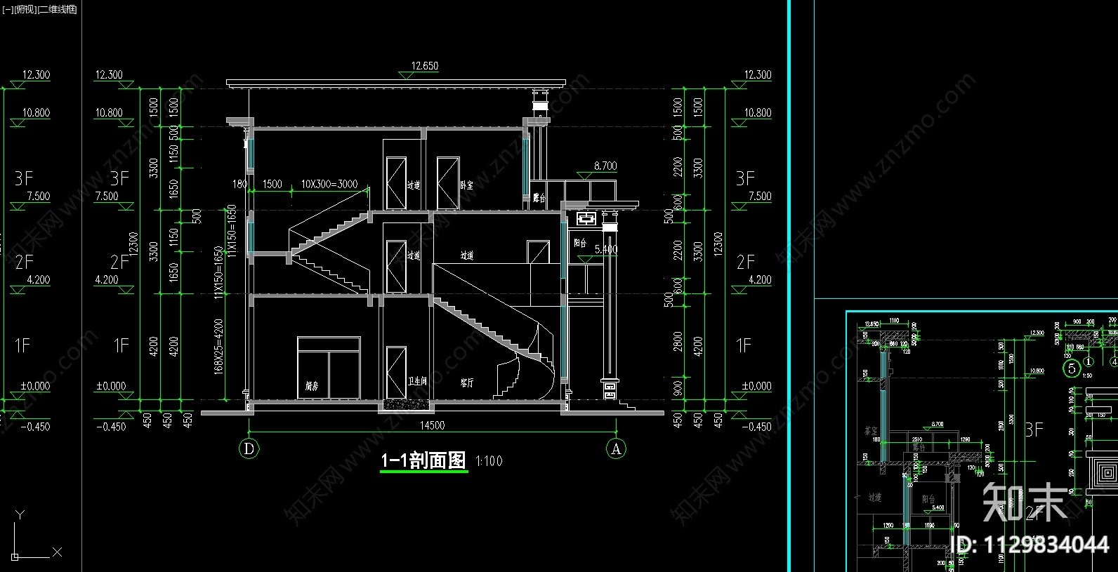 新中式别墅建筑效果图cad施工图下载【ID:1129834044】