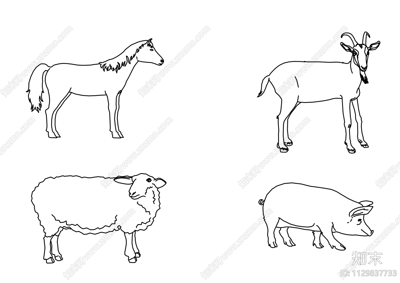 CAD建筑常用动物施工图下载【ID:1129837733】