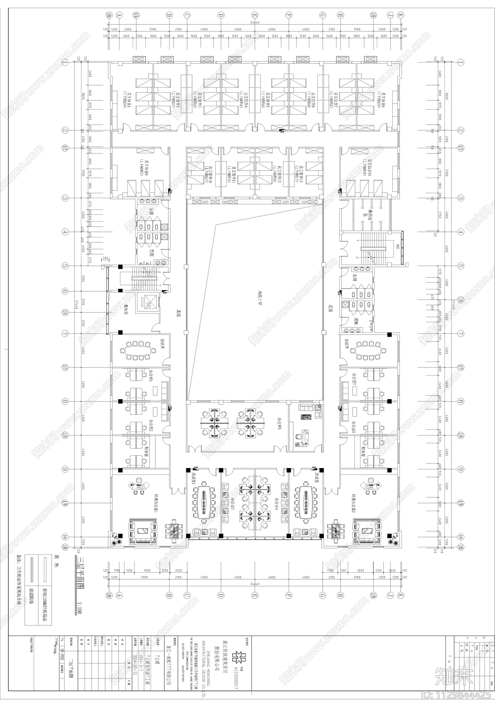 6450平米浙江一玻机电设备有限公司办公楼室内cad施工图下载【ID:1129844425】