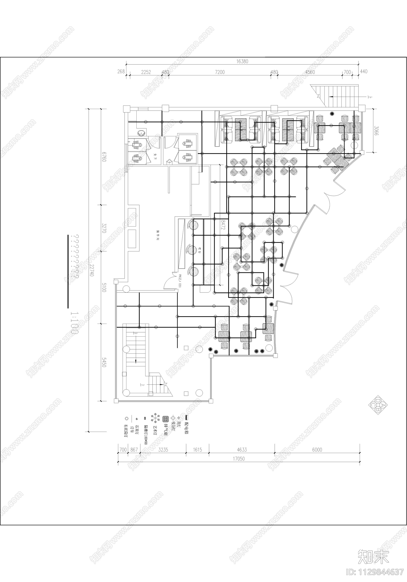 贝拉咖啡店室内cad施工图下载【ID:1129844637】