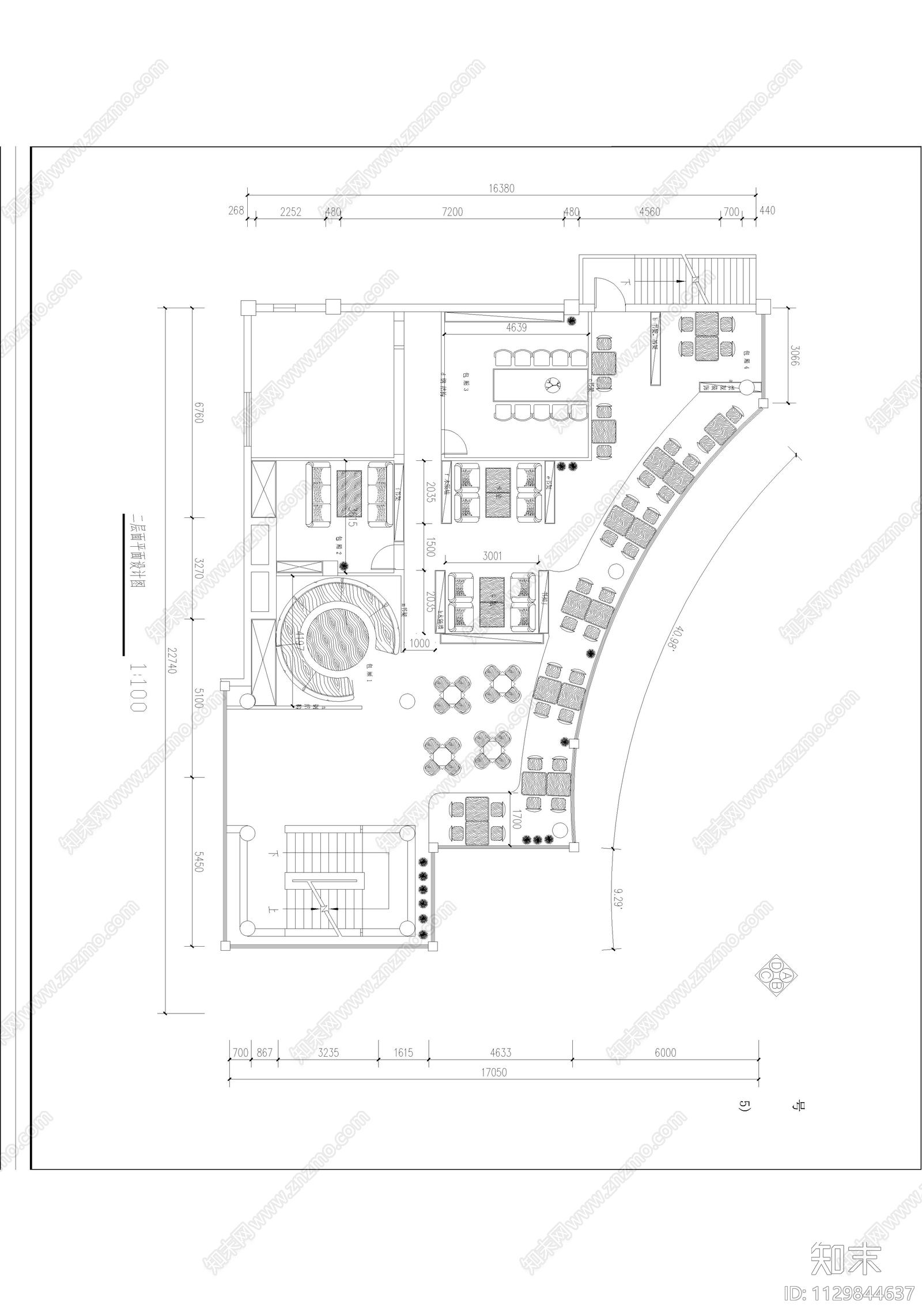 贝拉咖啡店室内cad施工图下载【ID:1129844637】