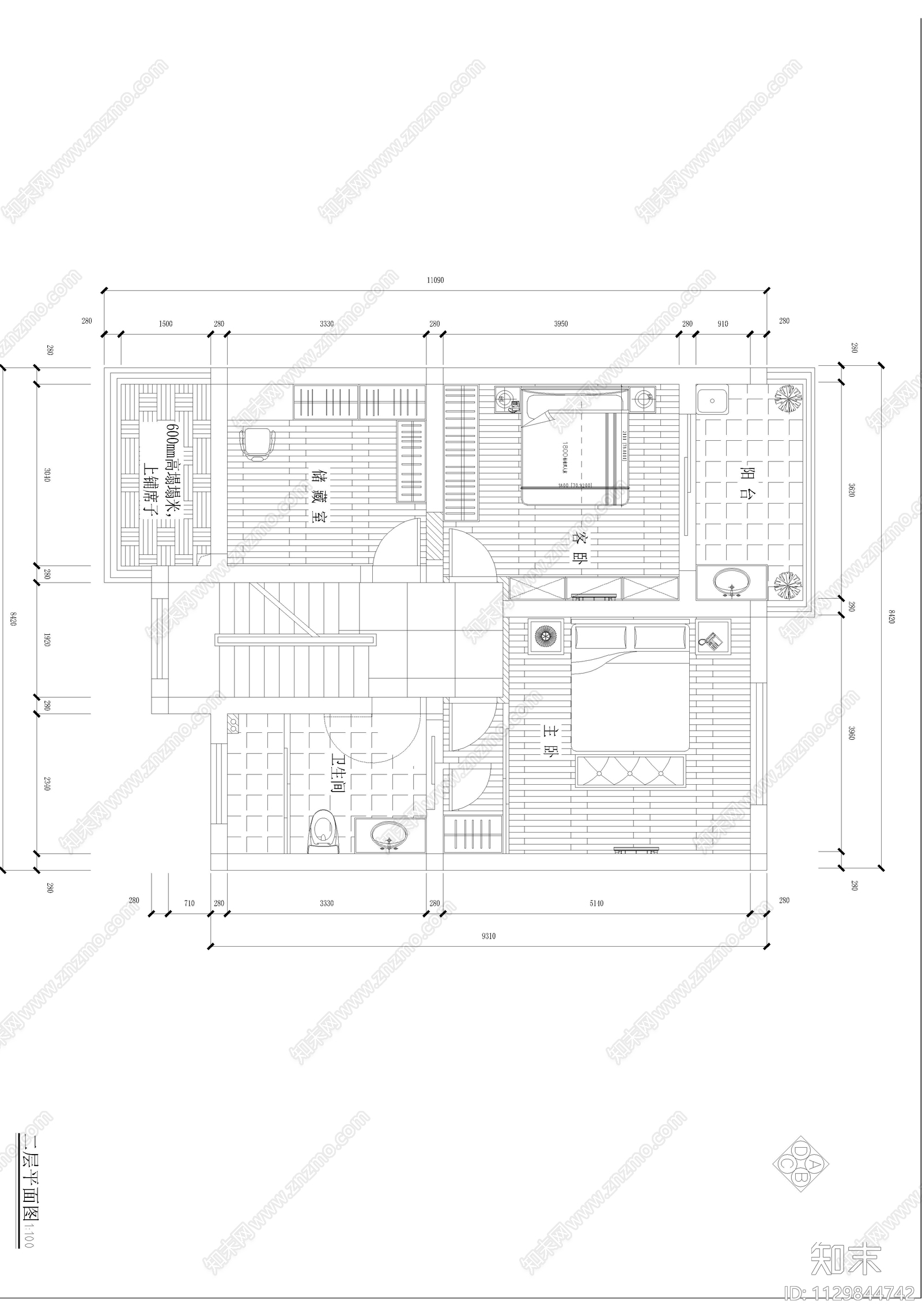 300平春晓园静心居别墅室内cad施工图下载【ID:1129844742】